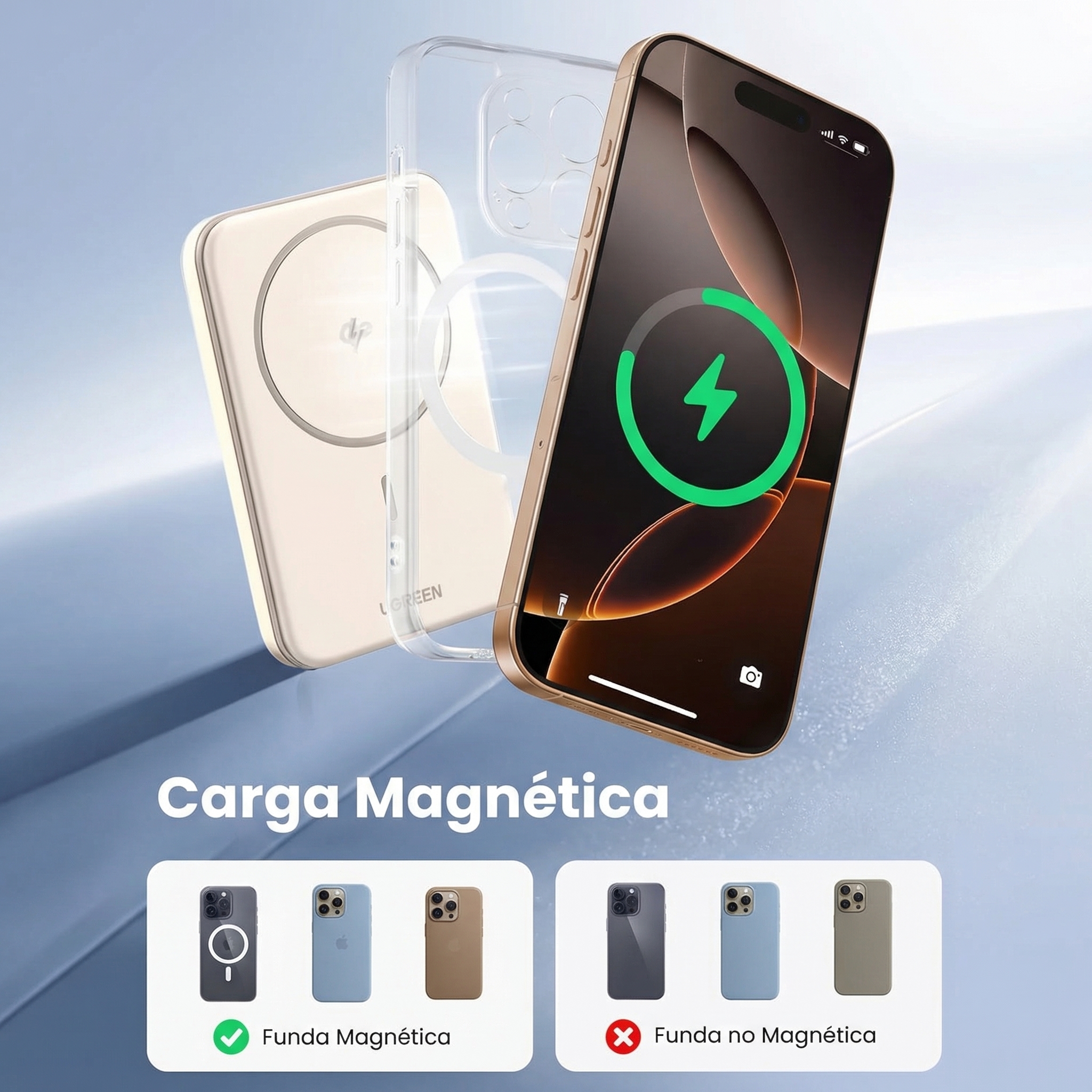 POWER BANK MAGNÉTICO UGREEN 5000MAH CARGA INALÁMBRICA CREMA - 5
