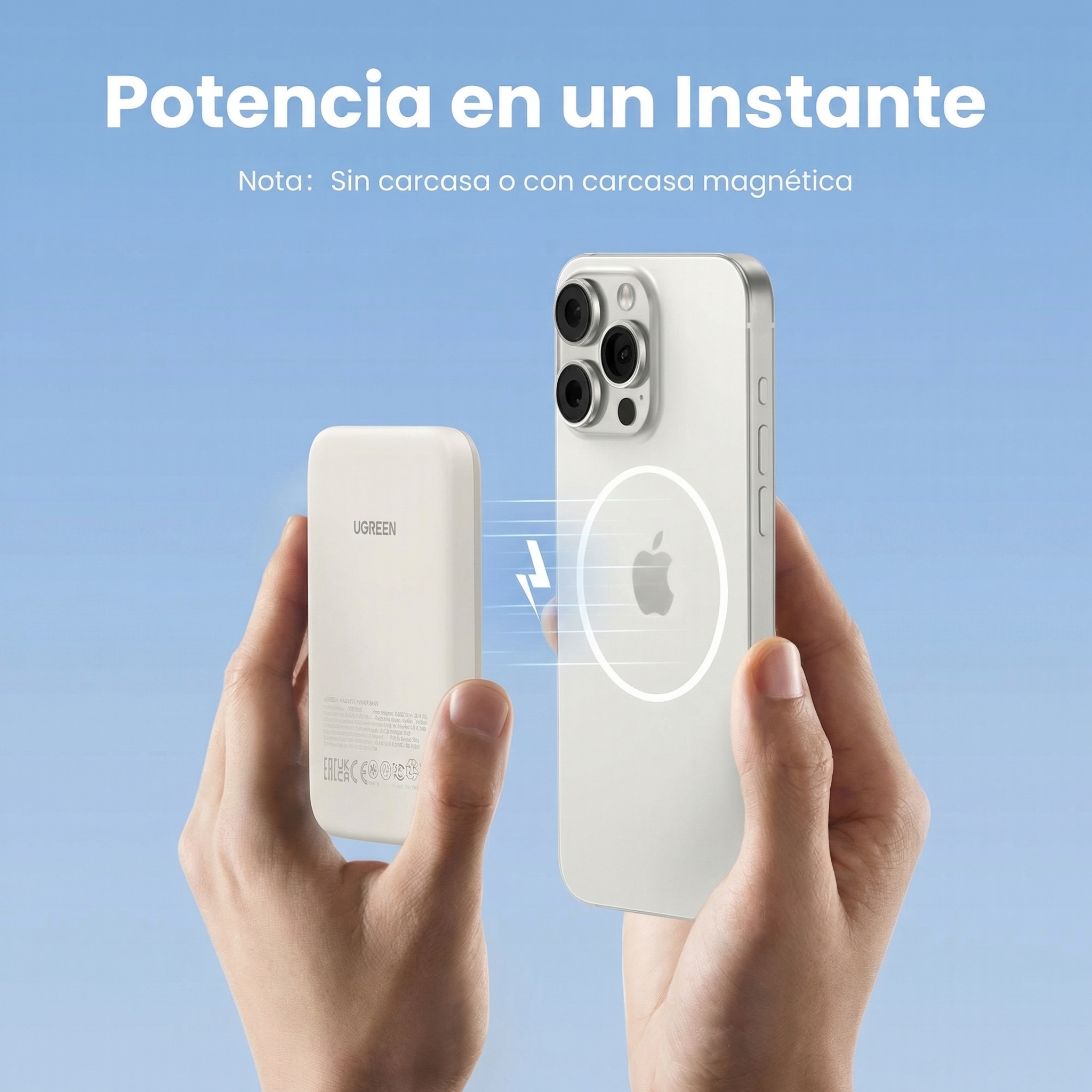 POWER BANK MAGNÉTICO UGREEN 5000MAH CARGA INALÁMBRICA CREMA - 6
