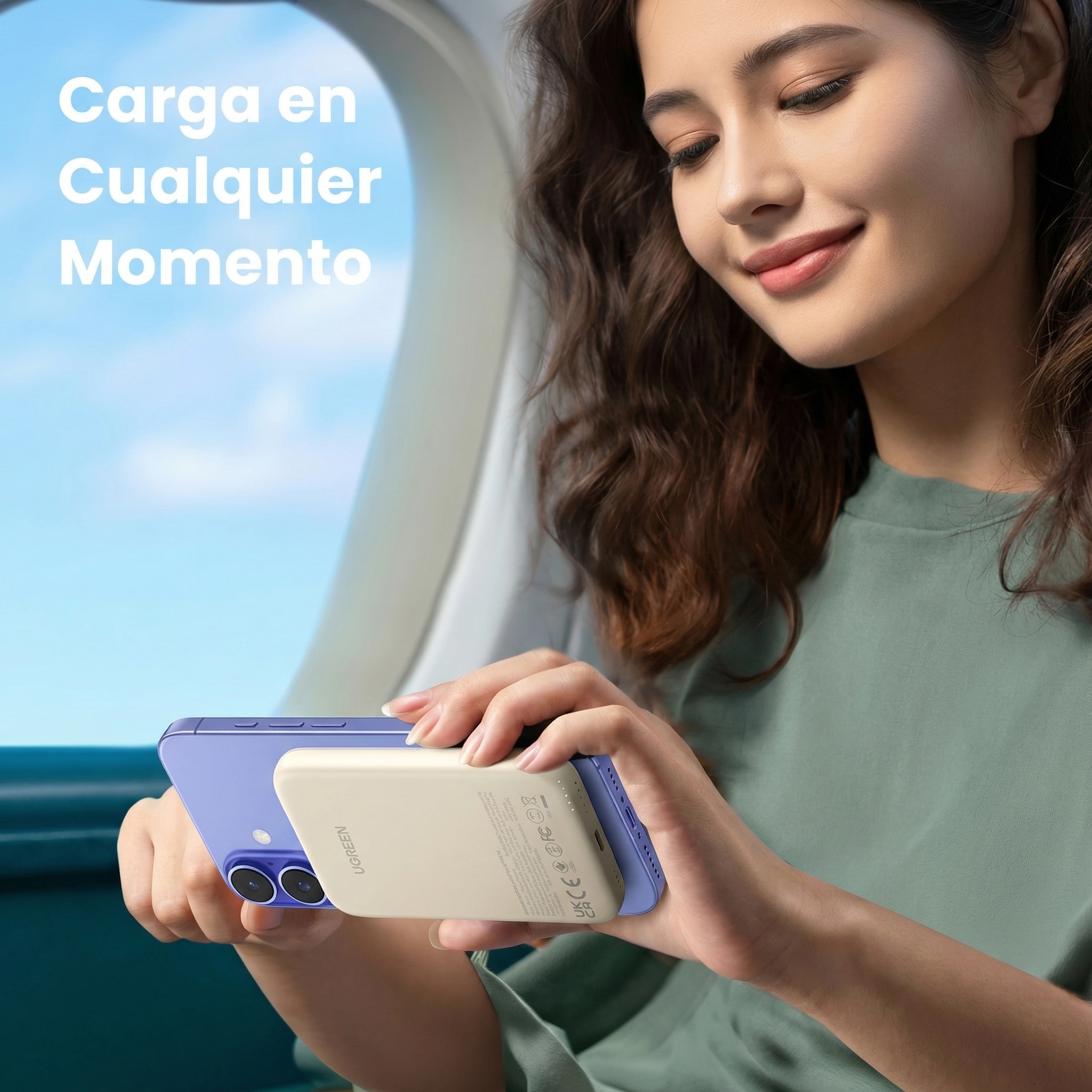 POWER BANK MAGNÉTICO UGREEN 5000MAH CARGA INALÁMBRICA CREMA - 8