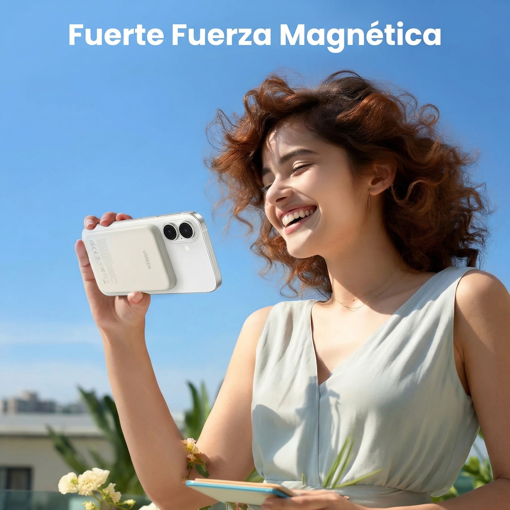 POWER BANK MAGNÉTICO UGREEN 5000MAH CARGA INALÁMBRICA CREMA - 9