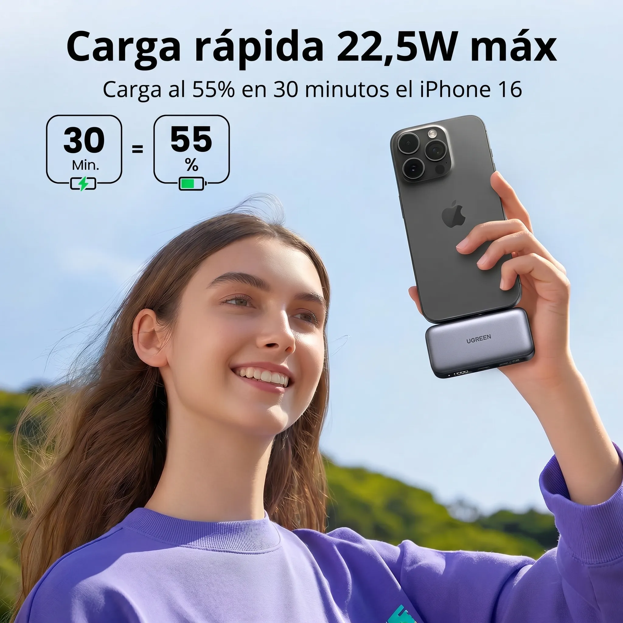 POWER BANK MINI UGREEN 5000 MAh 22.5W 2 PUERTOS USB-C - 4