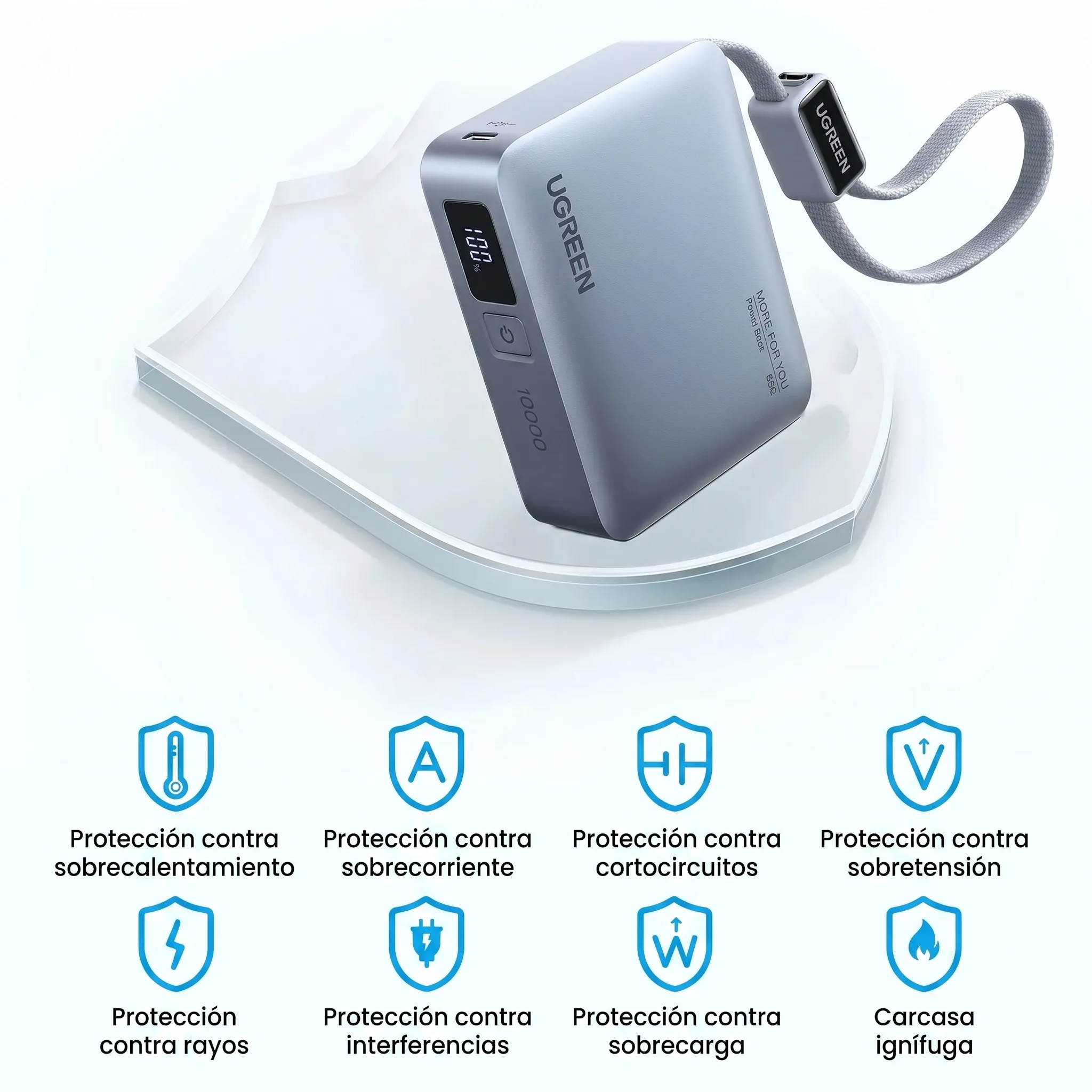 POWER BANK UGREEN 10000MAH 33W CABLE USB-C PANTALLA LED - 2
