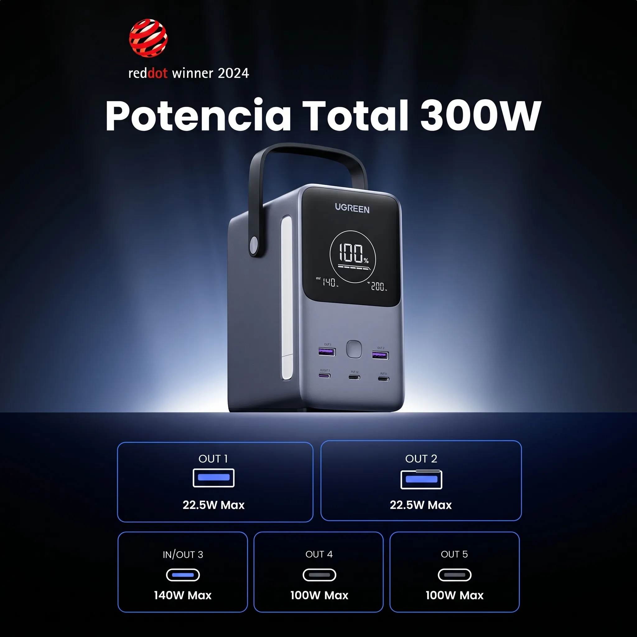 POWER BANK UGREEN 48000MAH 300W PARA LAPTOP 5 PUERTOS - 2
