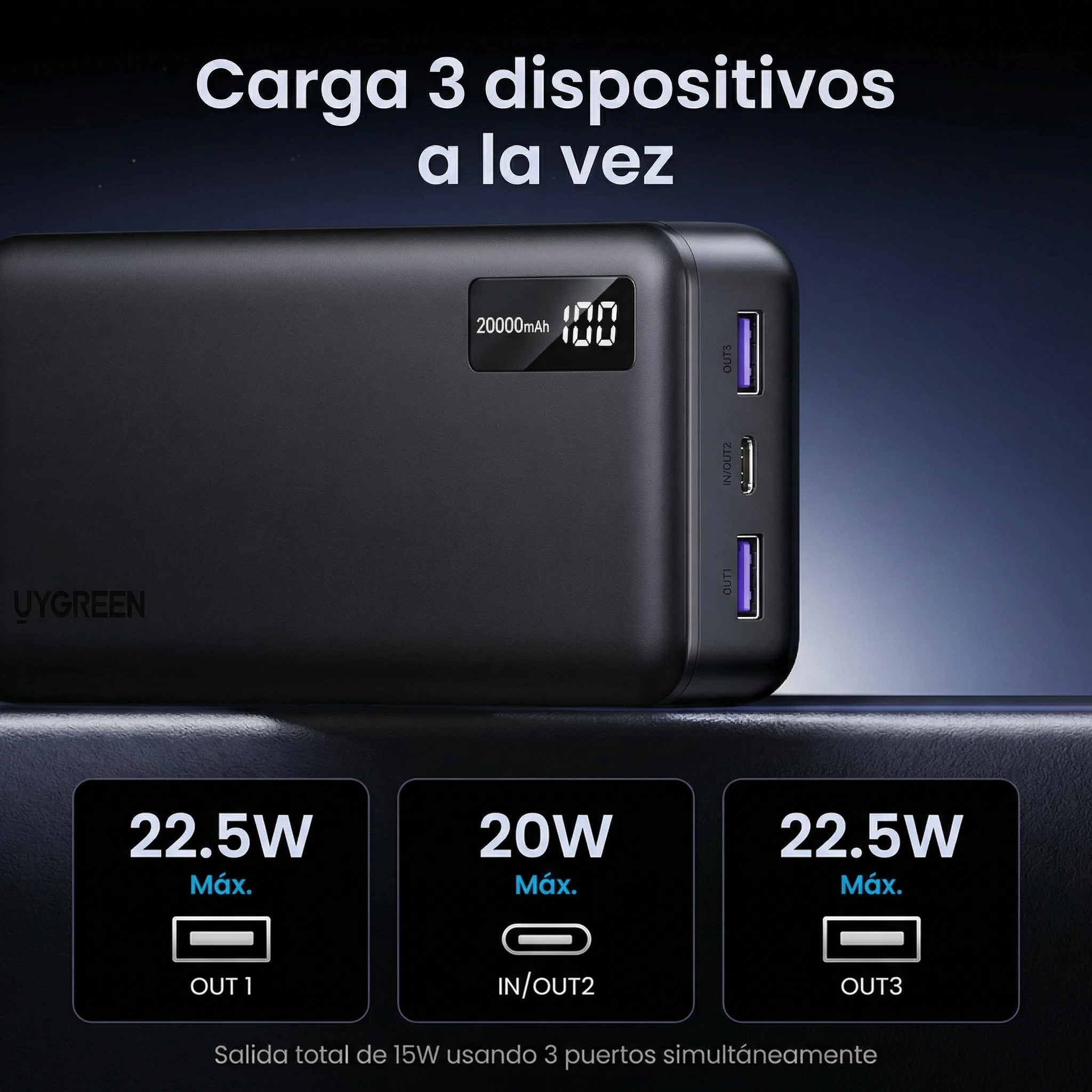 POWER BANK UGREEN 20000 MAH 22.55W CARGA RÁPIDA - 7