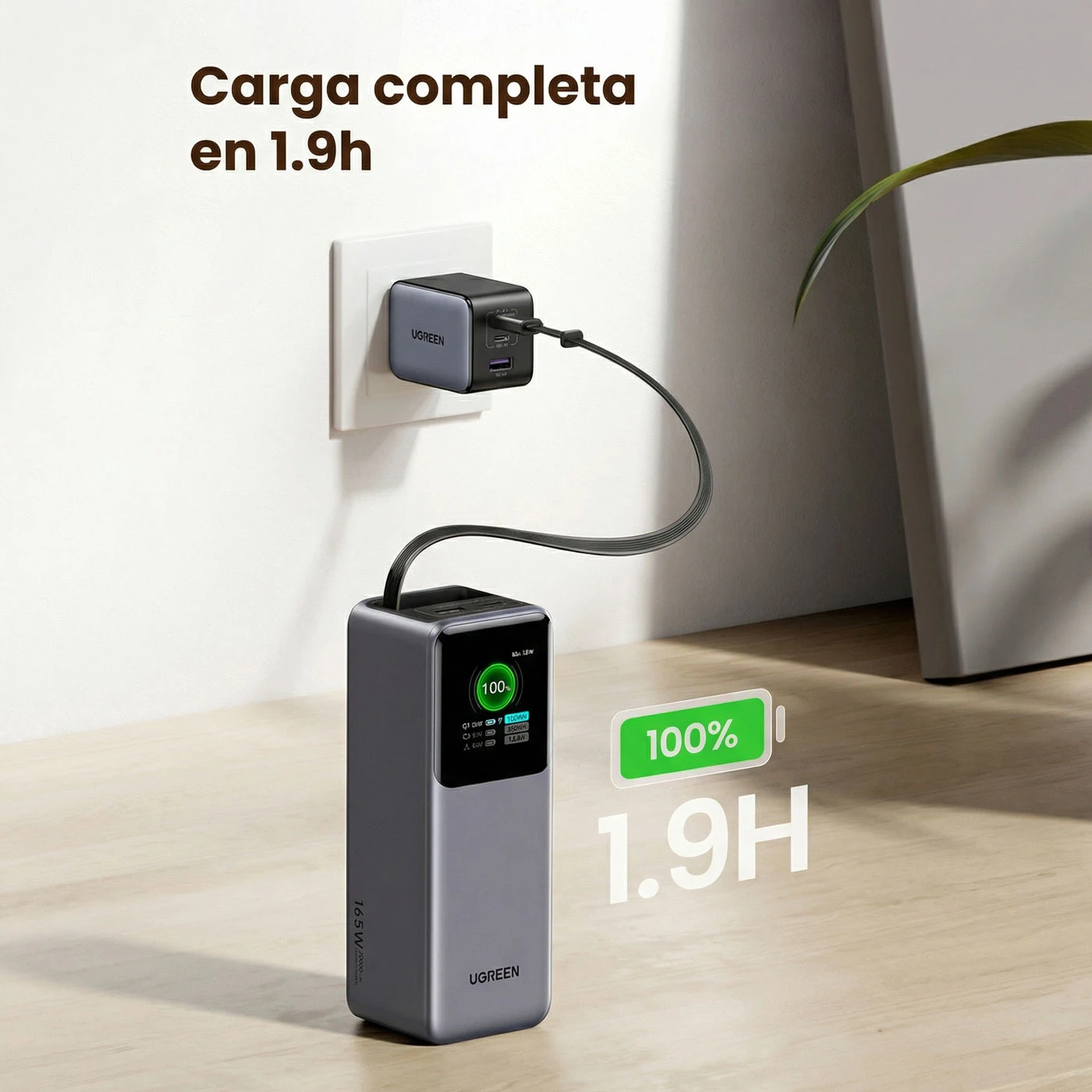 POWER BANK UGREEN NEXODE 20000MAH 165W CABLE USB-C RETRÁCTIL - 6