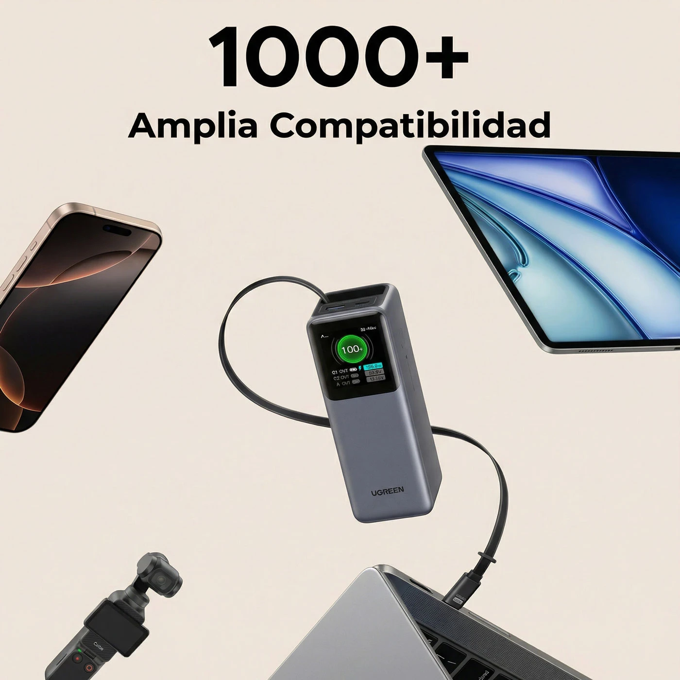 POWER BANK UGREEN NEXODE 20000MAH 165W CABLE USB-C RETRÁCTIL - 7