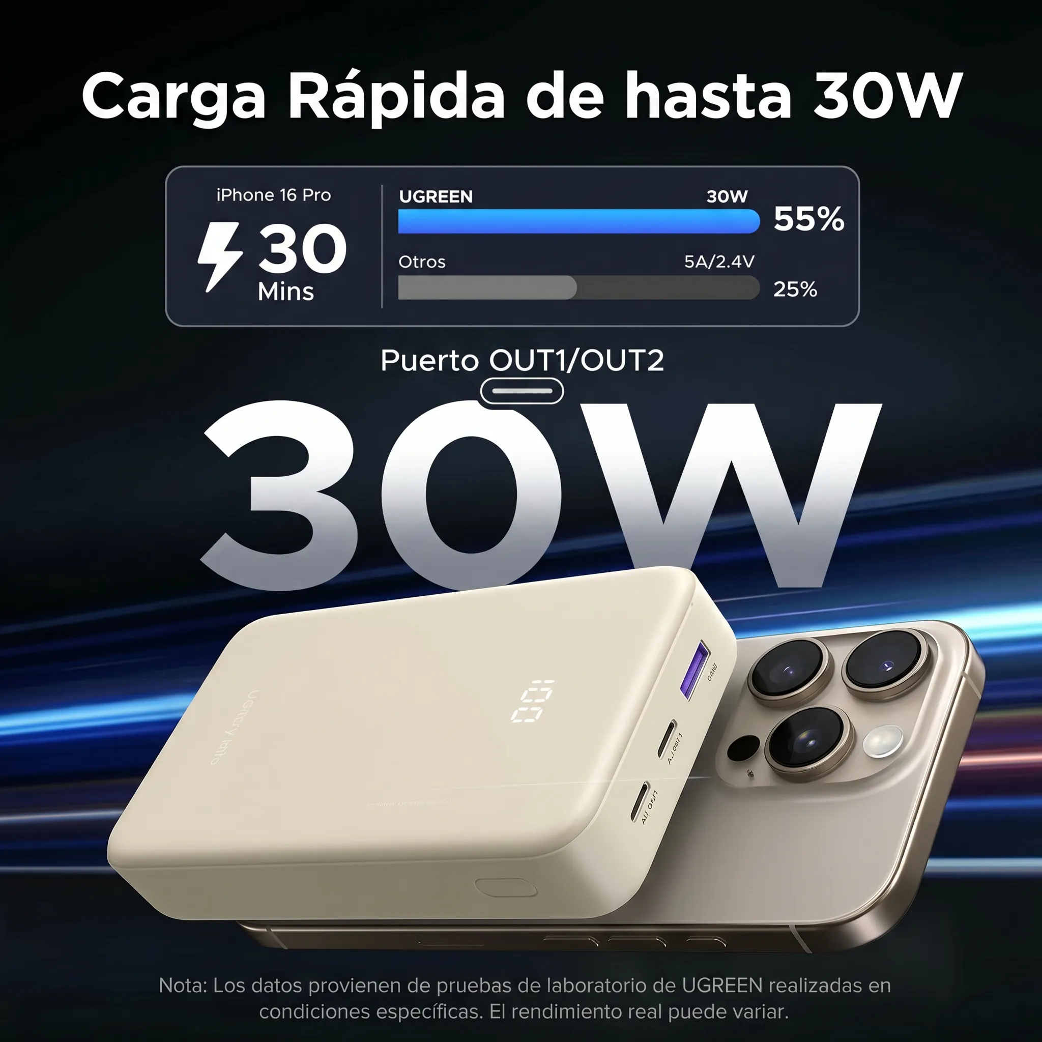 POWER BANK UGREEN 20,000 MAH 30W CARGA RÁPIDA BEIGE - 6