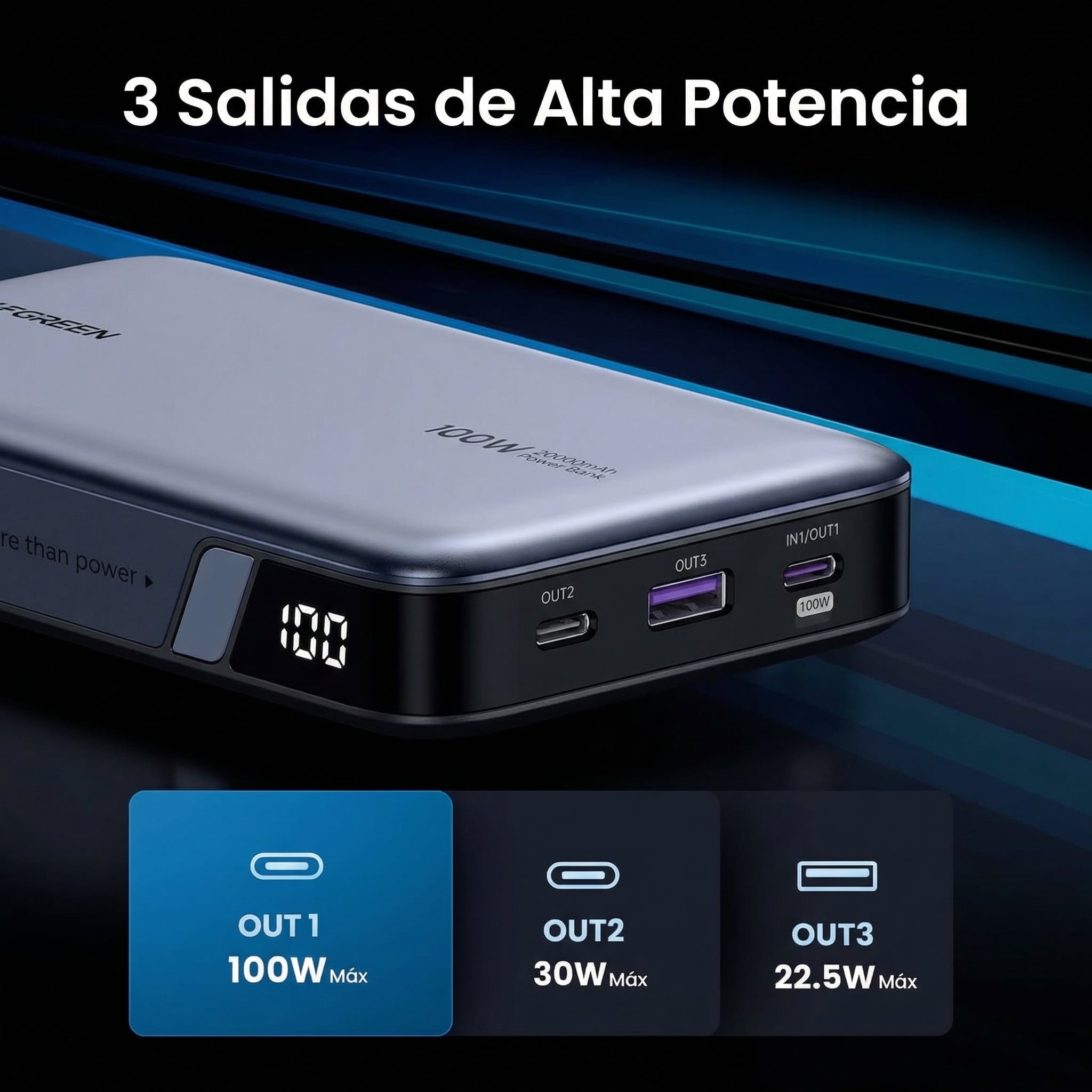 POWER BANK UGREEN NEXODE 20000MAH 100W USB-C PANTALLA LED - 4