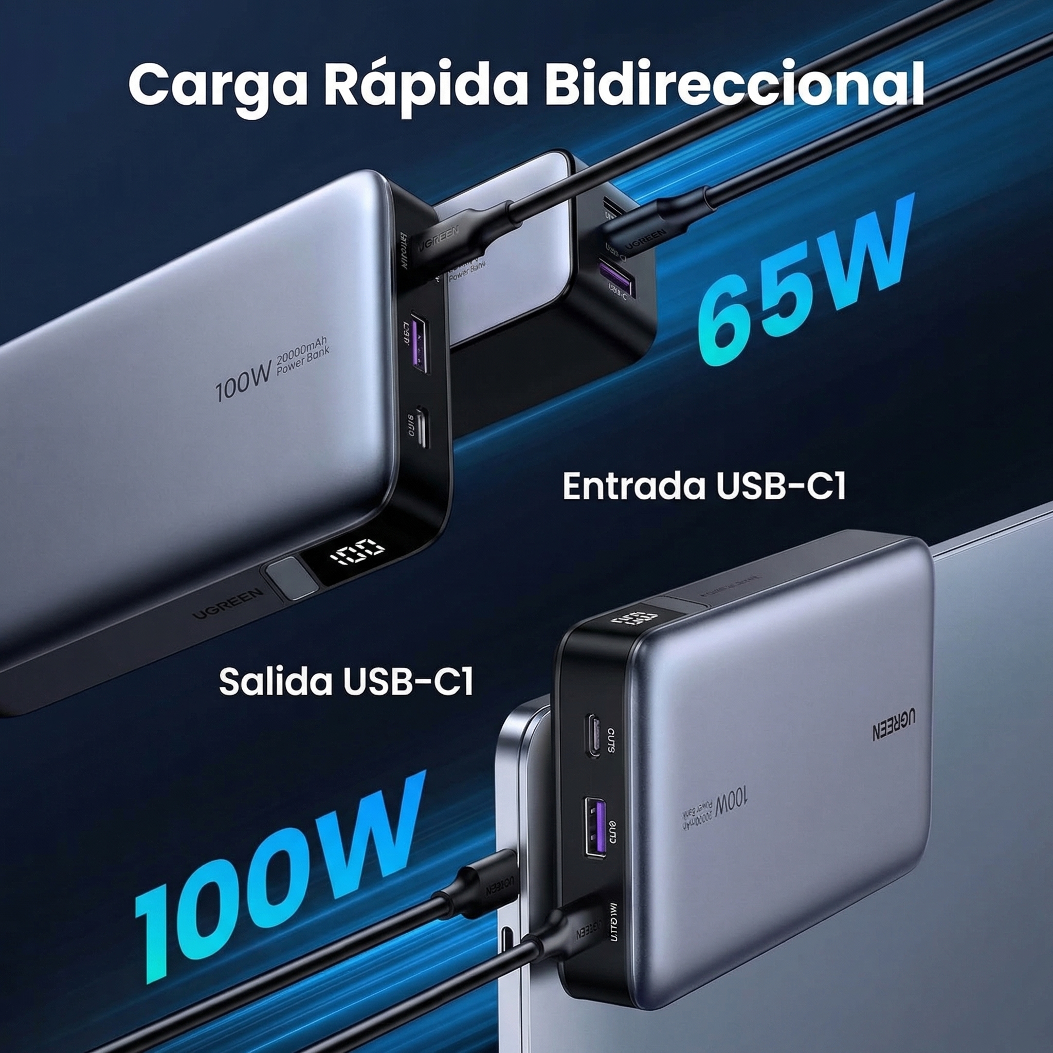 POWER BANK UGREEN NEXODE 20000MAH 100W USB-C PANTALLA LED - 6