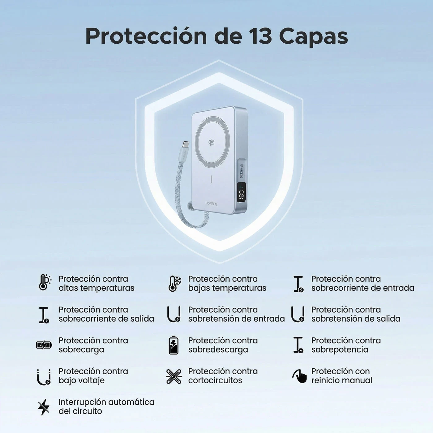 POWER BANK MAGNETICO UGREEN 10000MAH 25W CELESTE - 9