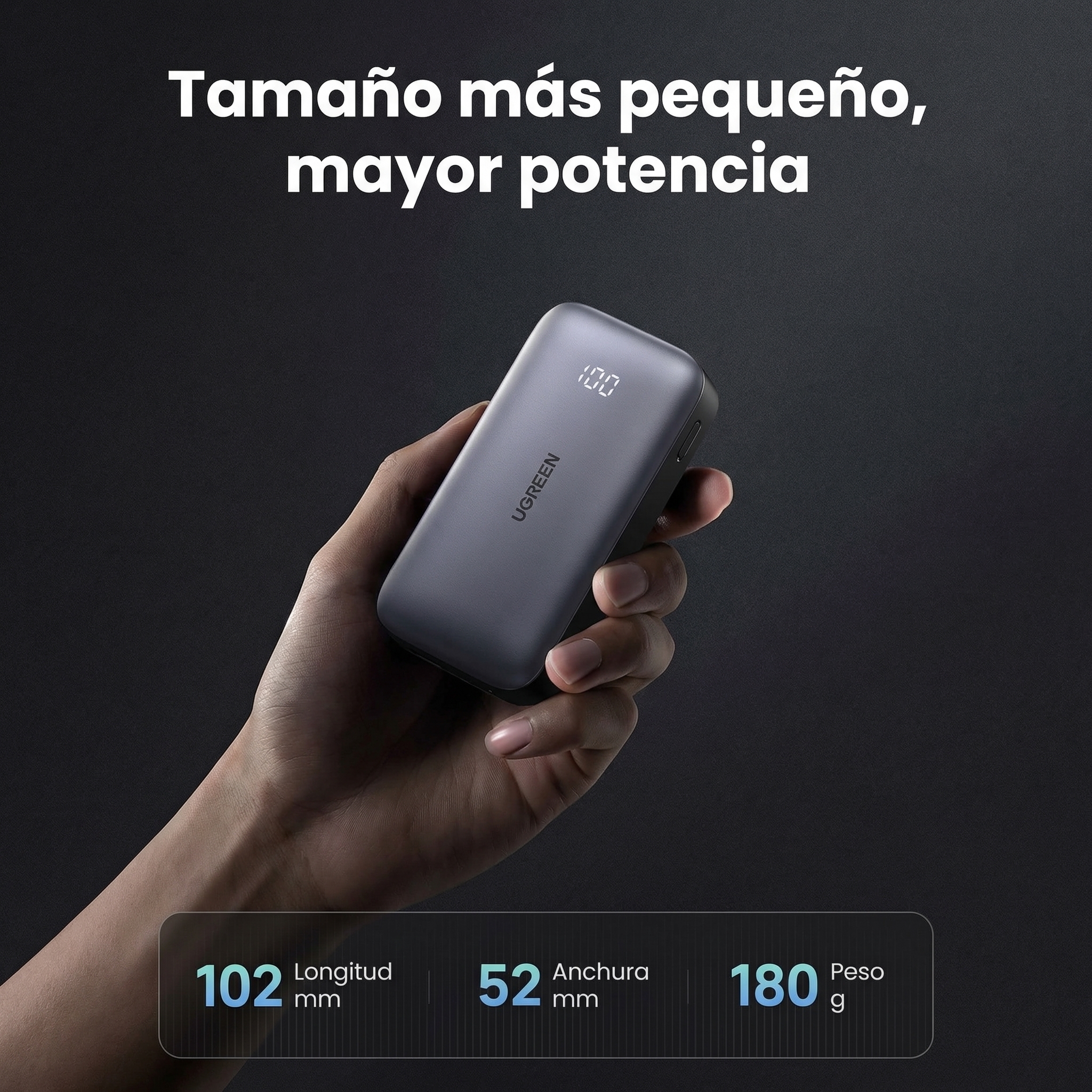 POWER BANK UGREEN 10000MAH 30W CABLE USB-C PANTALLA DIGITAL - 5