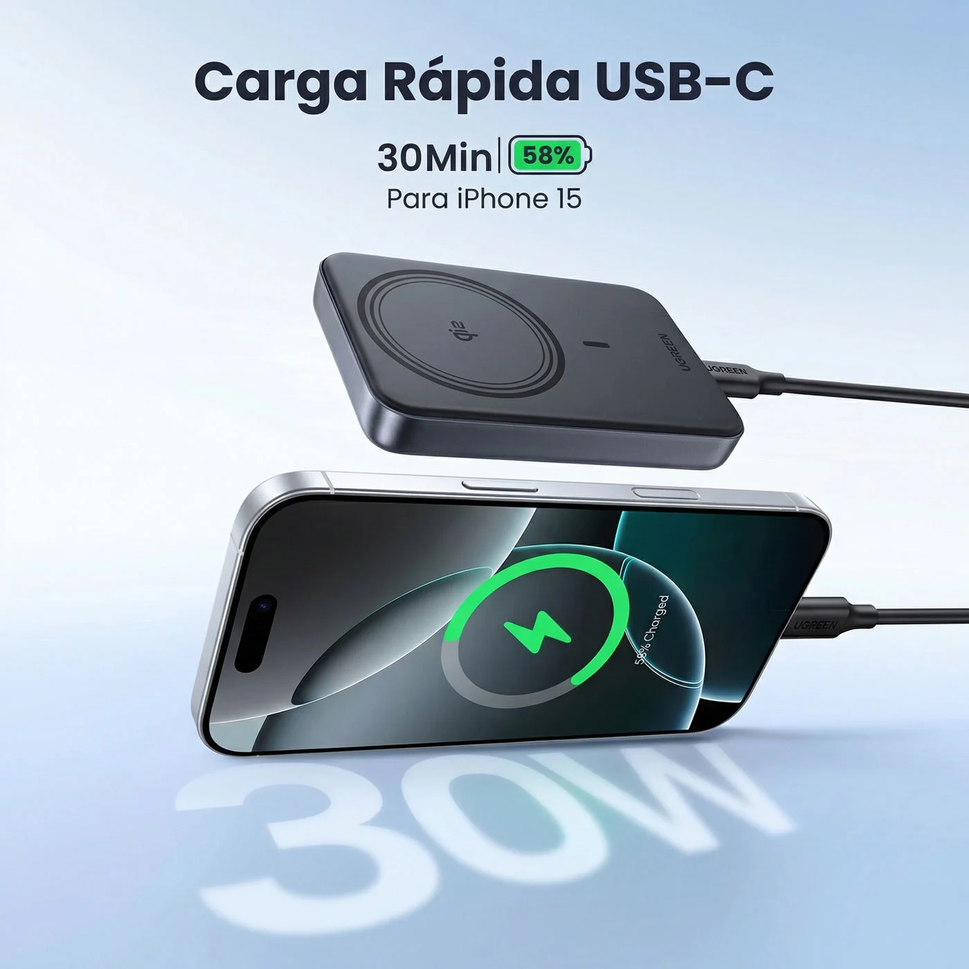 POWER BANK MAGNÉTICO UGREEN 10000MAH QI2 15W USB-C 30W - 8