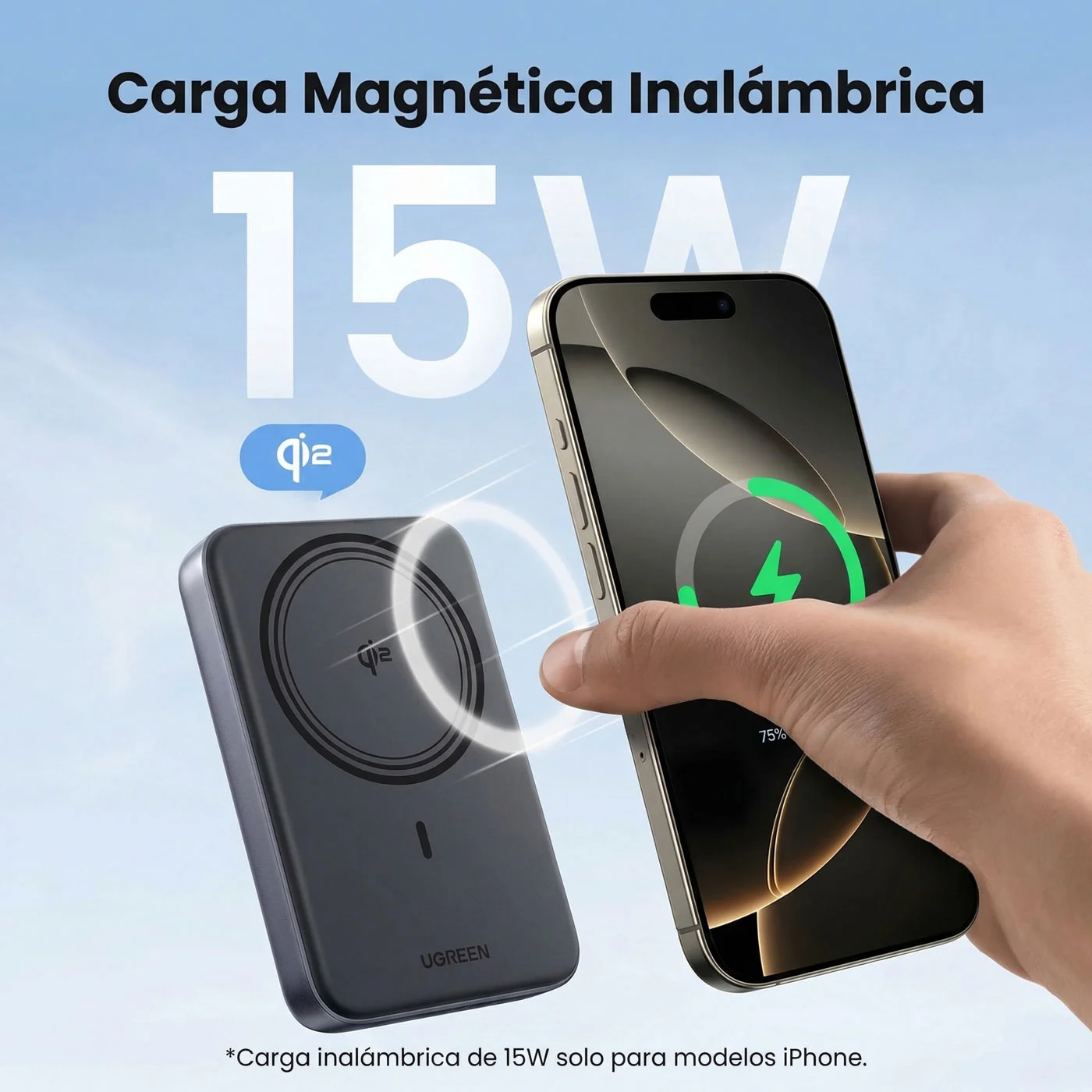 POWER BANK MAGNÉTICO UGREEN 10000MAH QI2 15W USB-C 30W - 9