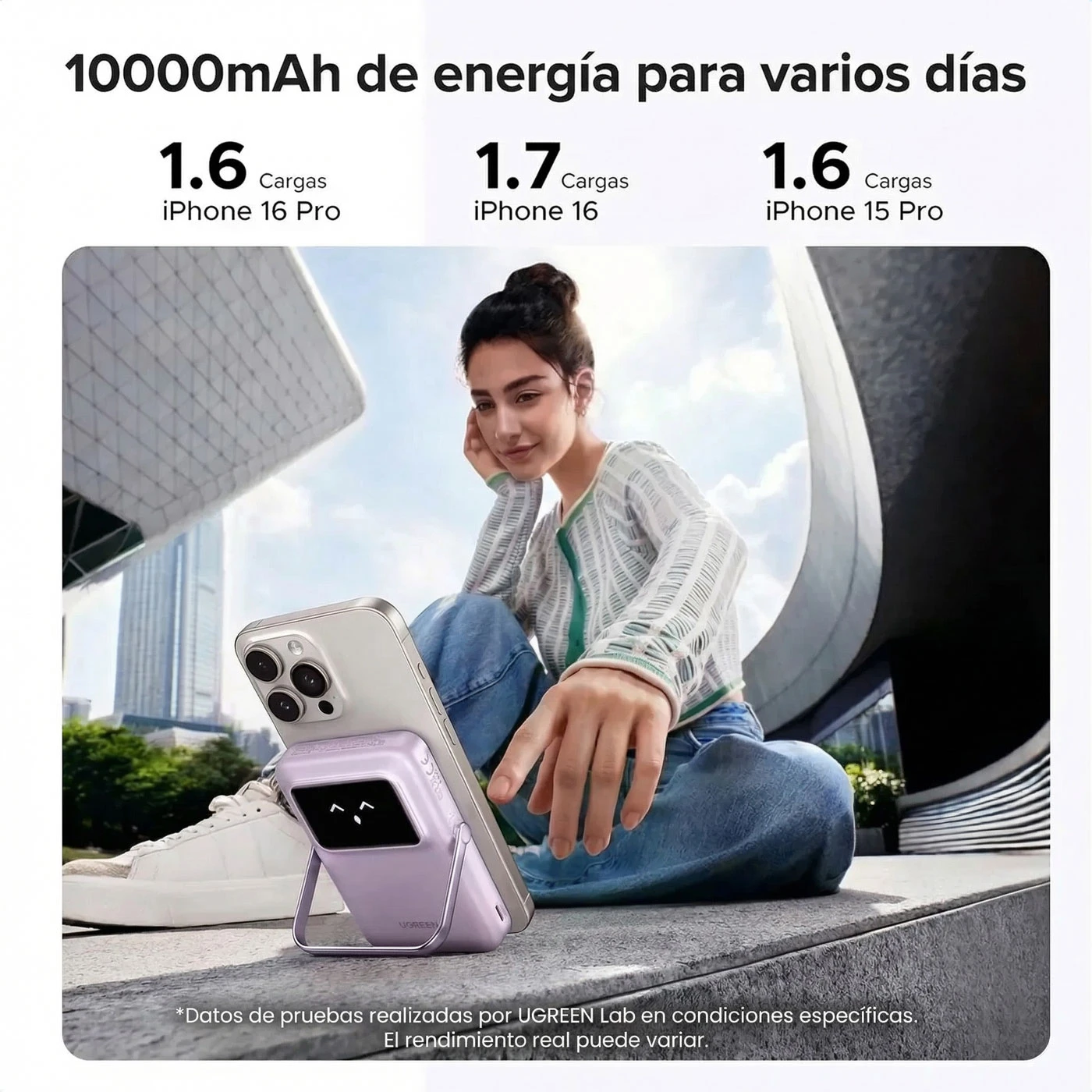 POWER BANK MAGNÉTICO UGREEN UNO 10000MAH USB-C 20W SOPORTE MORADO - 4