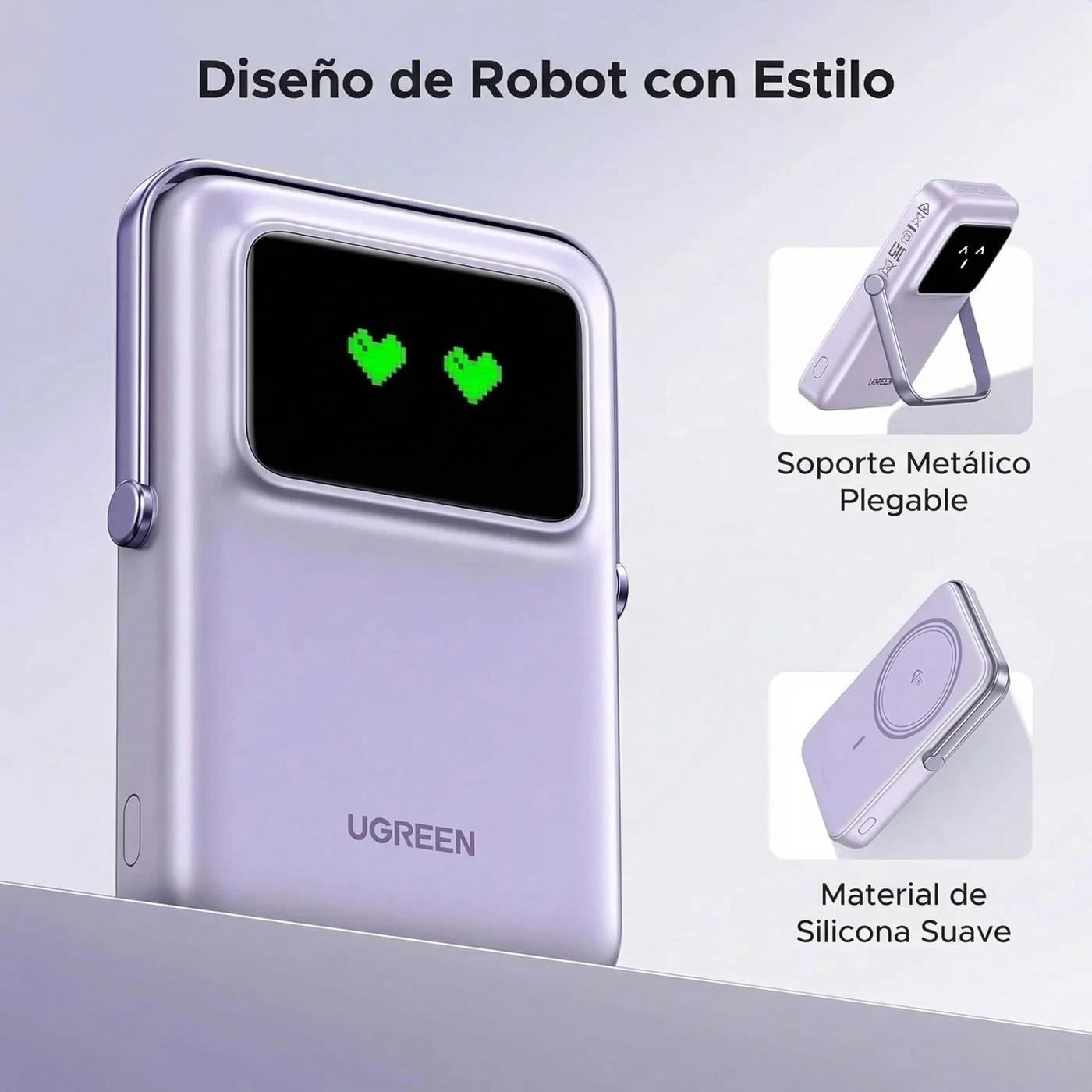 POWER BANK MAGNÉTICO UGREEN UNO 10000MAH USB-C 20W SOPORTE MORADO - 7