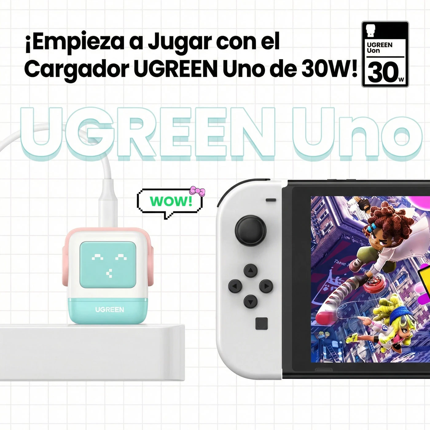CARGADOR UGREEN UNO ROBOT GAN 30W USB-C PINK BLUE 45089 - 2