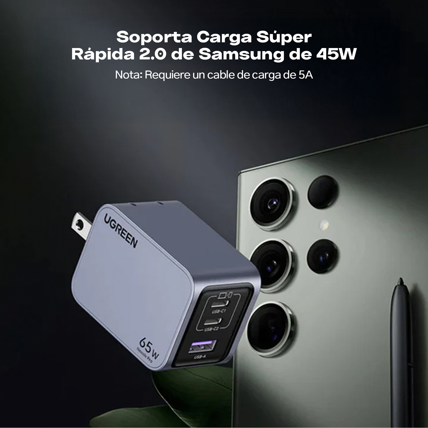 UGREEN NEXODE PRO 65W GAN 3 PUERTOS 25870 - 5