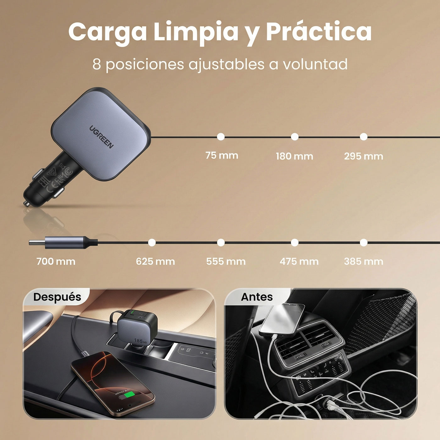 CARGADOR UGREEN NEXODE PARA AUTO 90W CON CABLE INCLUIDO 55909B - 4