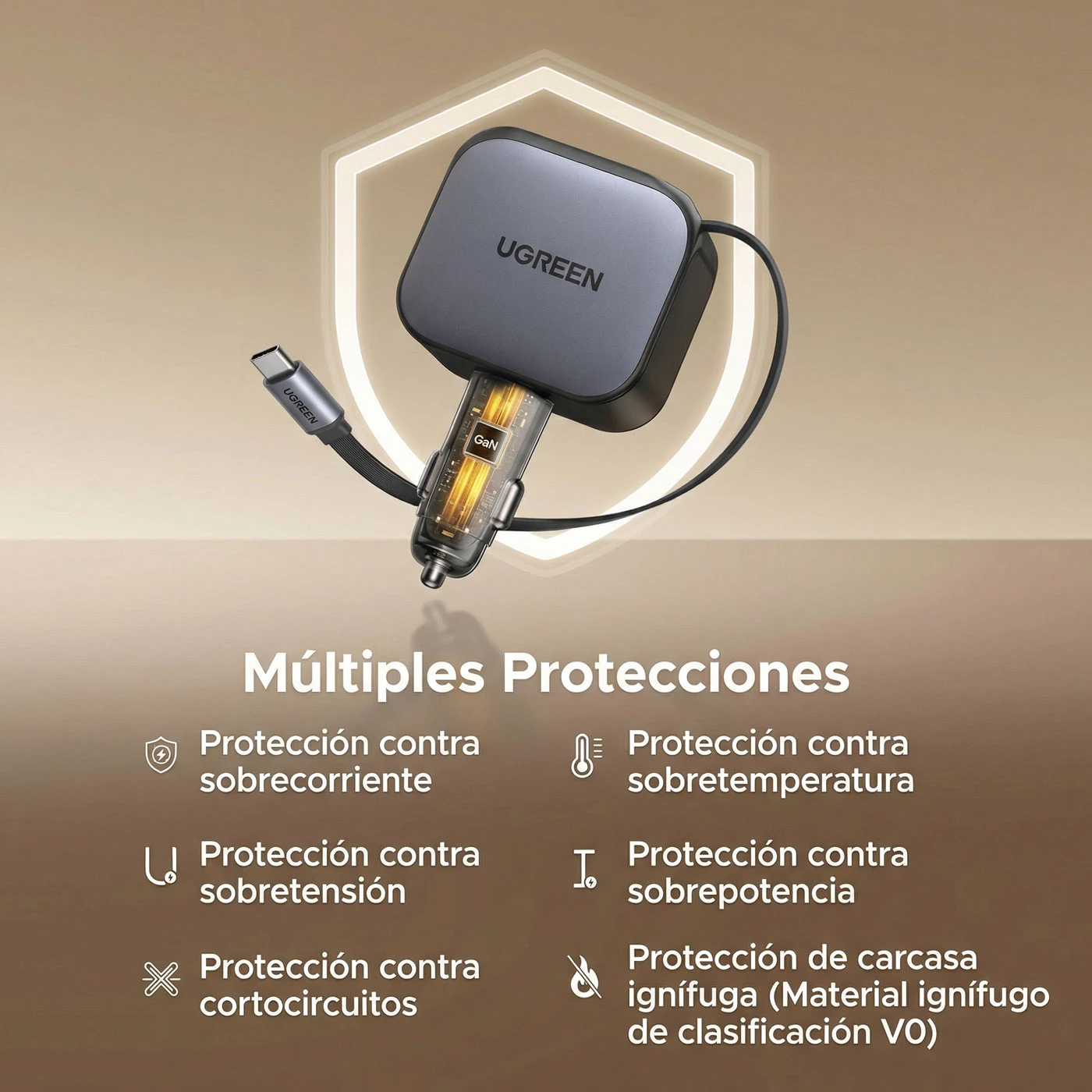 CARGADOR UGREEN NEXODE PARA AUTO 90W CON CABLE INCLUIDO 55909B - 5