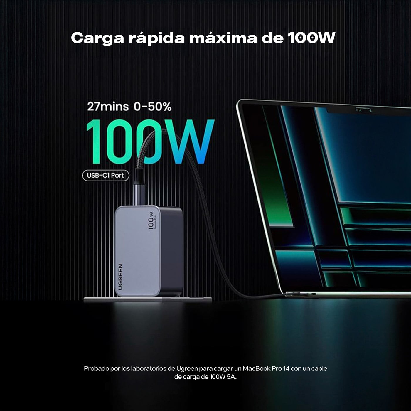 CARGADOR UGREEN NEXODE 100W GAN CON CABLE 25873 - 2