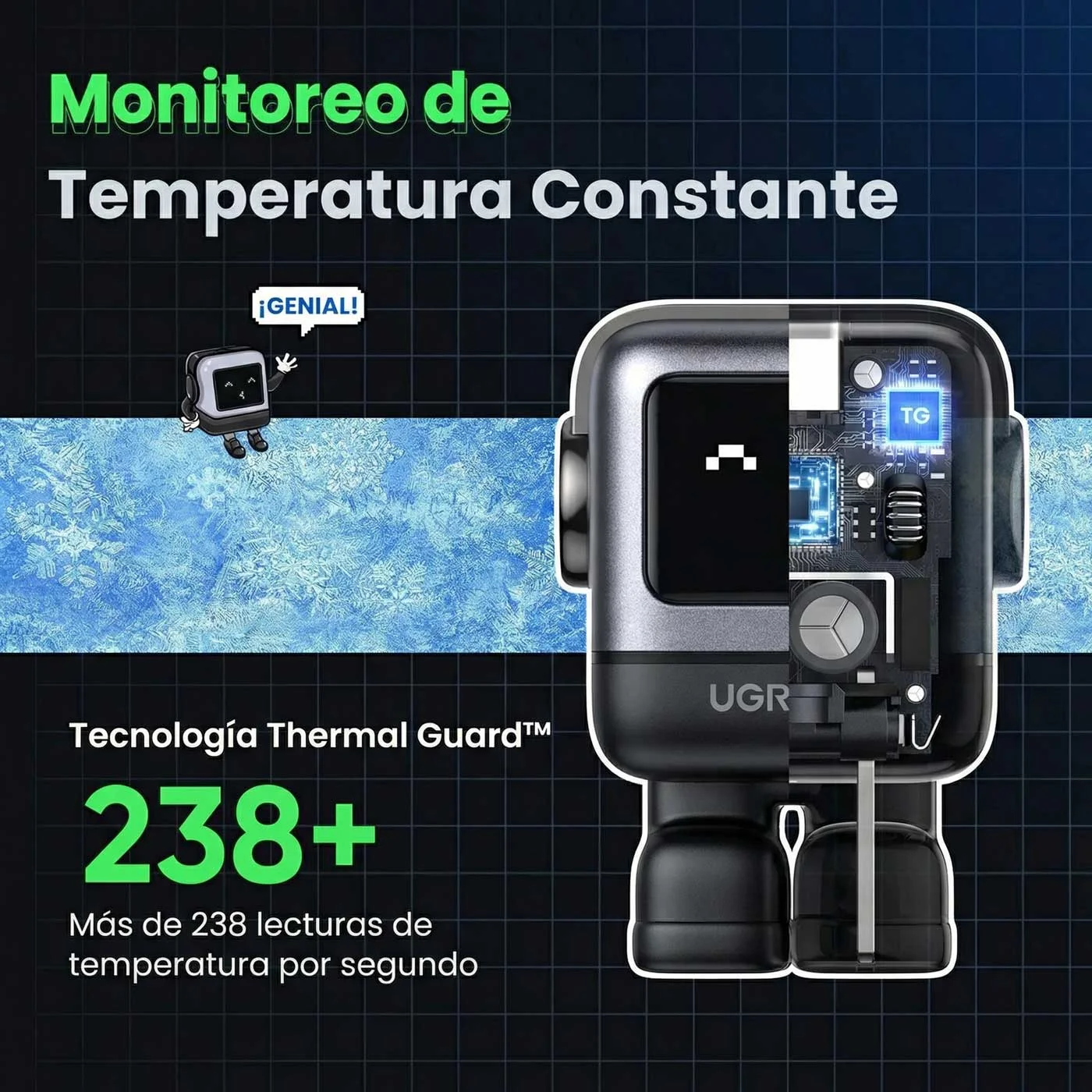 CARGADOR UGREEN UNO ROBOT GAN 30W USB-C SPACE GRAY 15550 - 5