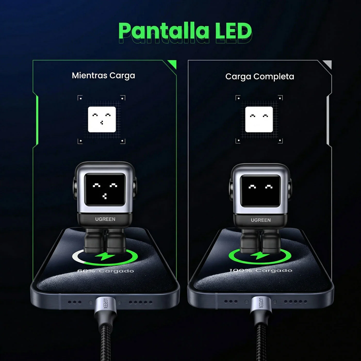 CARGADOR UGREEN UNO ROBOT GAN 30W USB-C SPACE GRAY 15550 - 6