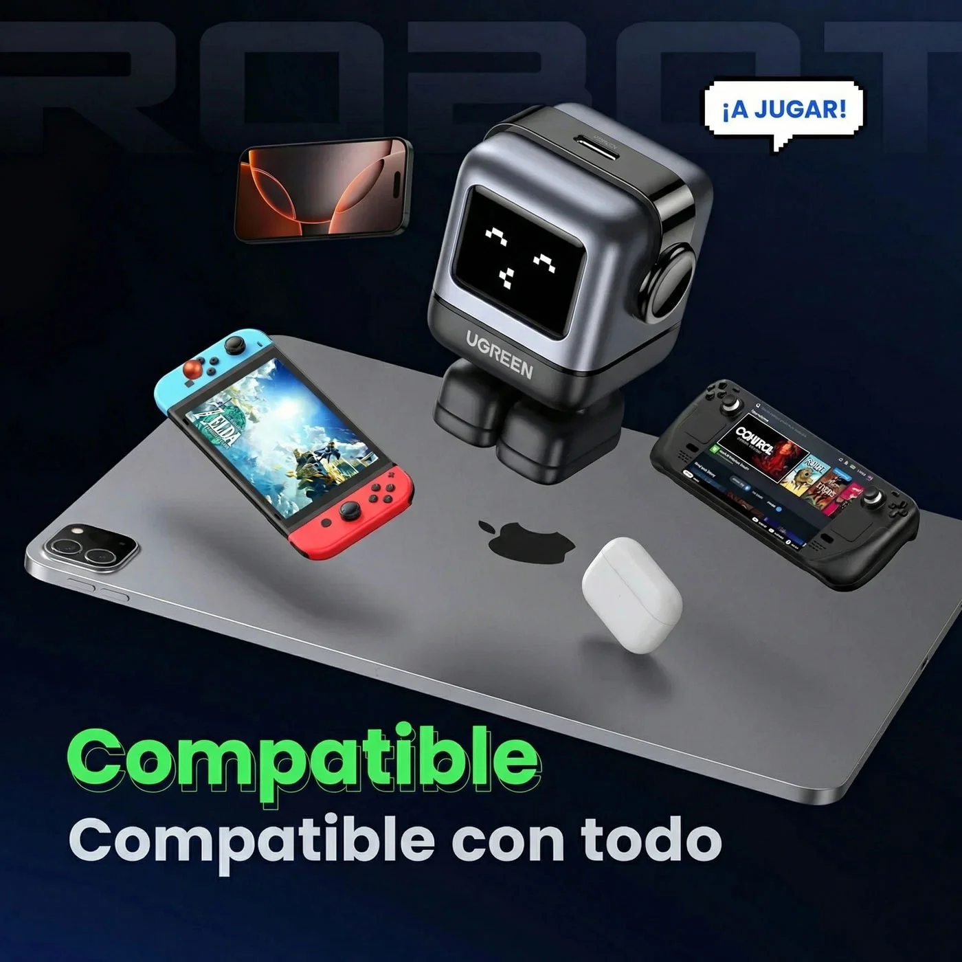 CARGADOR UGREEN UNO ROBOT GAN 30W USB-C SPACE GRAY 15550 - 7