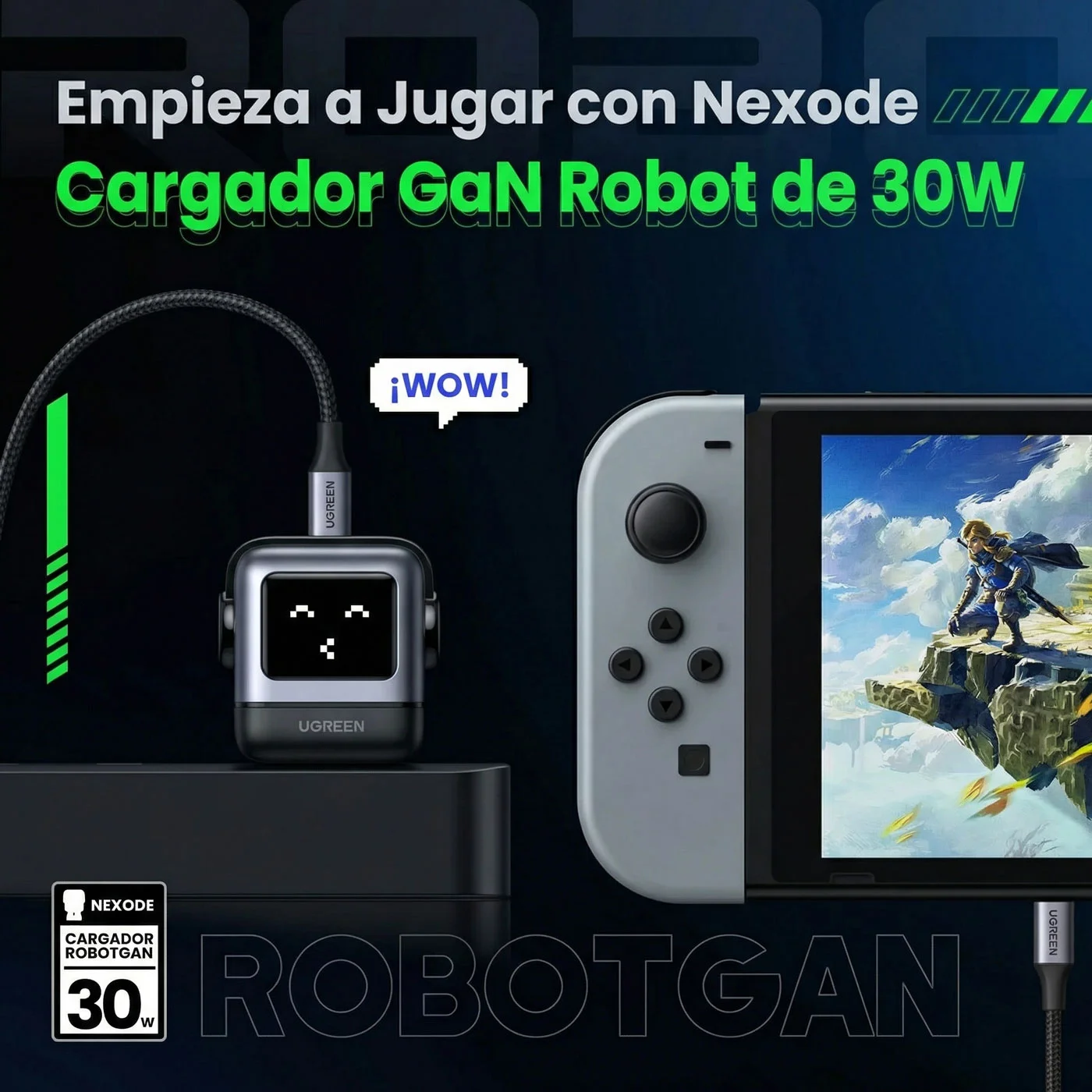 CARGADOR UGREEN UNO ROBOT GAN 30W USB-C SPACE GRAY 15550 - 8