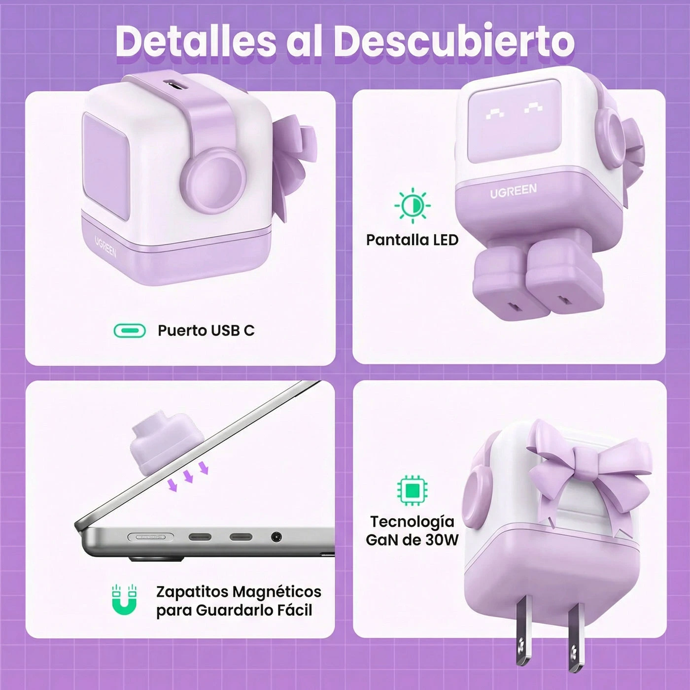 CARGADOR UGREEN UNO ROBOT GAN 30W USB-C - PURPLE 25036 - 4