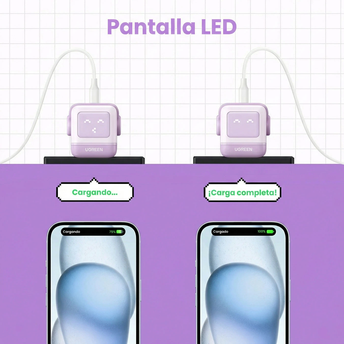 CARGADOR UGREEN UNO ROBOT GAN 30W USB-C - PURPLE 25036 - 8