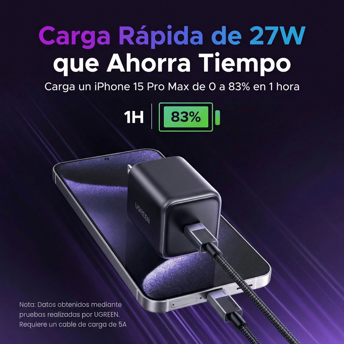 CARGADOR UGREEN 45W USB-C GAN 65050B - 5