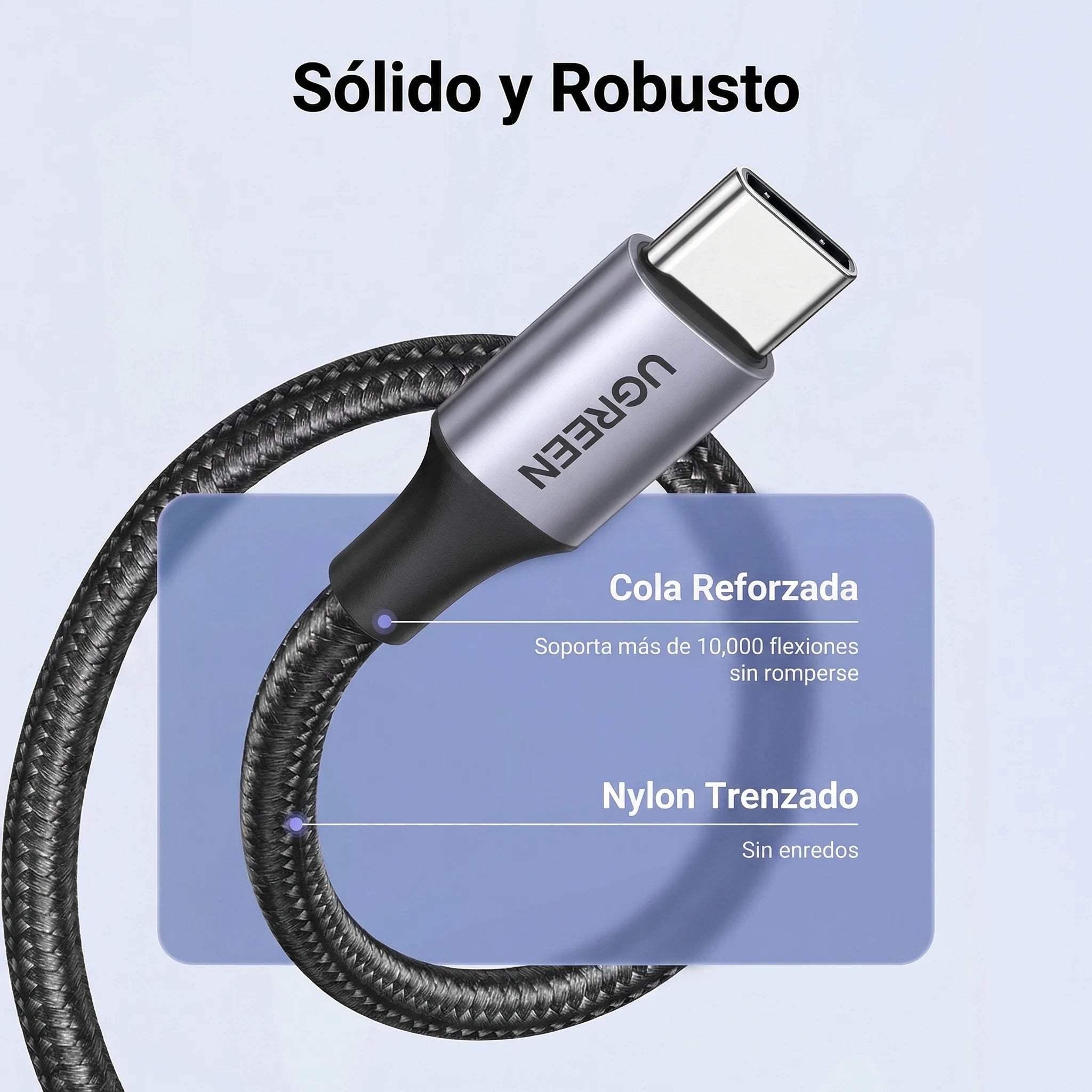 CABLE UGREEN USB-A A USB-C 2M 18W TRENZADO NEGRO - 4