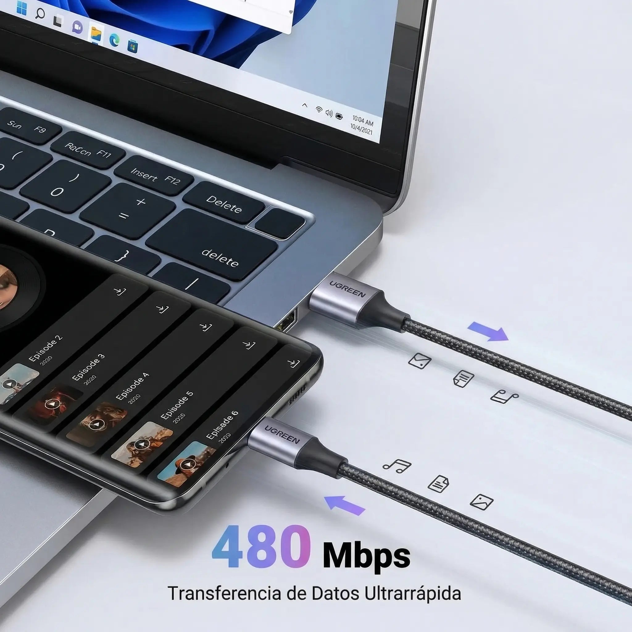 CABLE UGREEN USB-A A USB-C 2M 18W TRENZADO NEGRO - 6