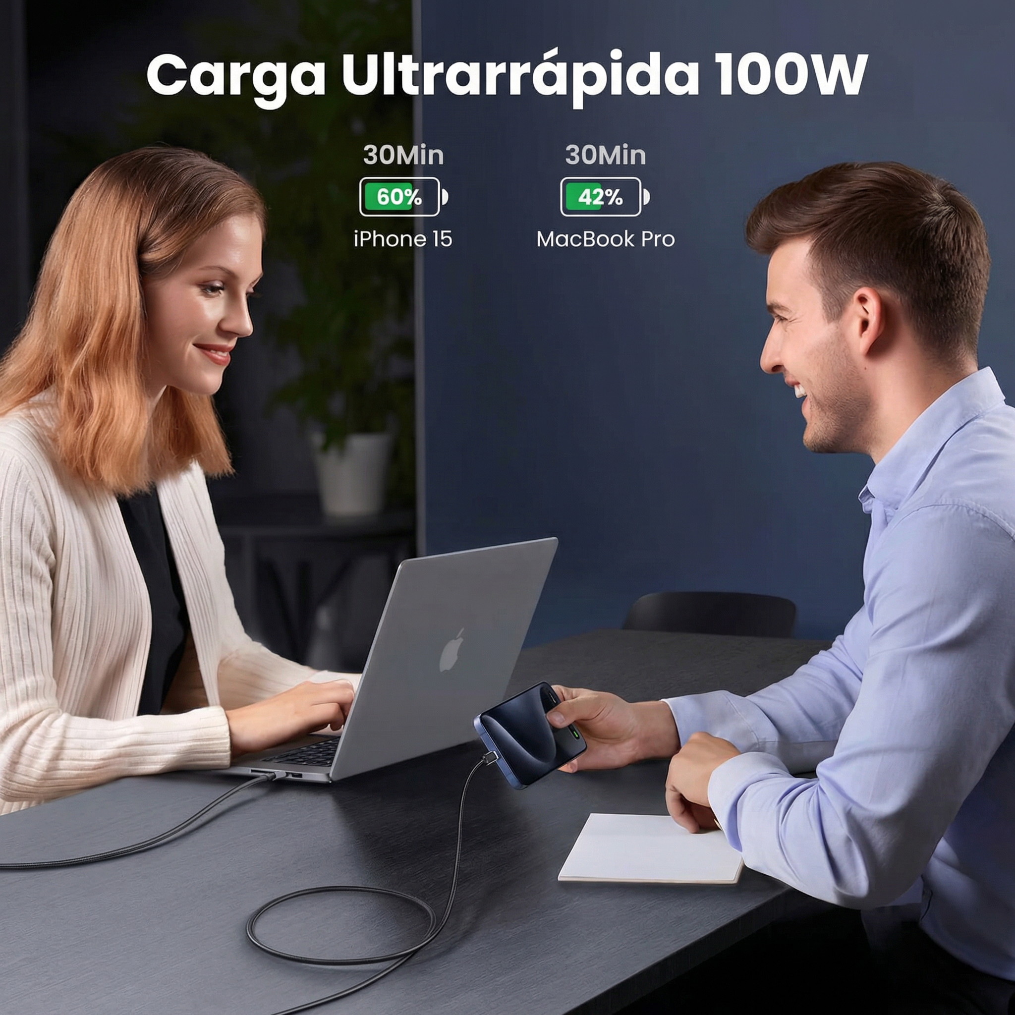 UGREEN CABLE USB-C A USB-C 5A 1M 100W PD CARGA RÁPIDA Y DATOS - 3