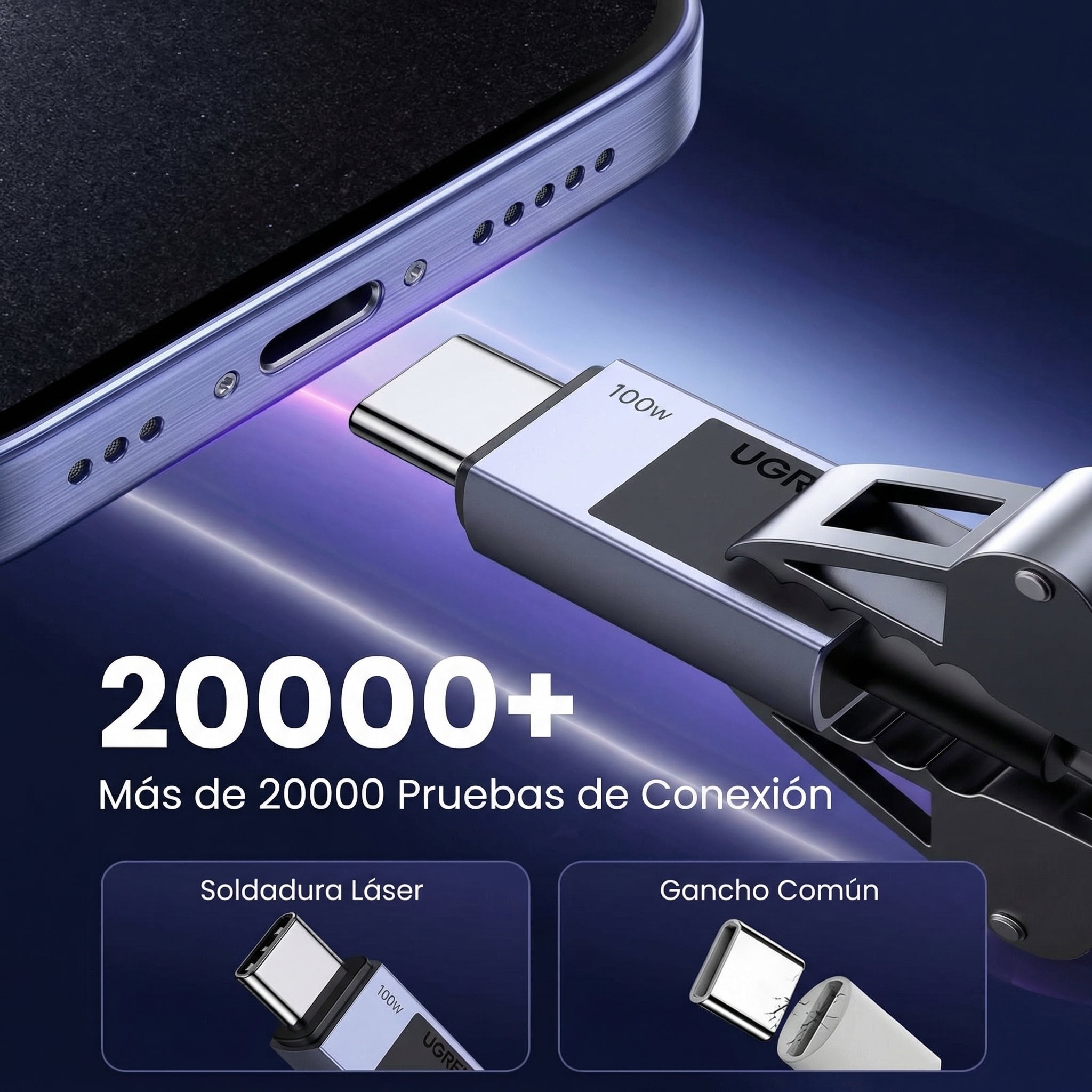 UGREEN CABLE USB-C A USB-C 5A 1M 100W PD CARGA RÁPIDA Y DATOS - 5