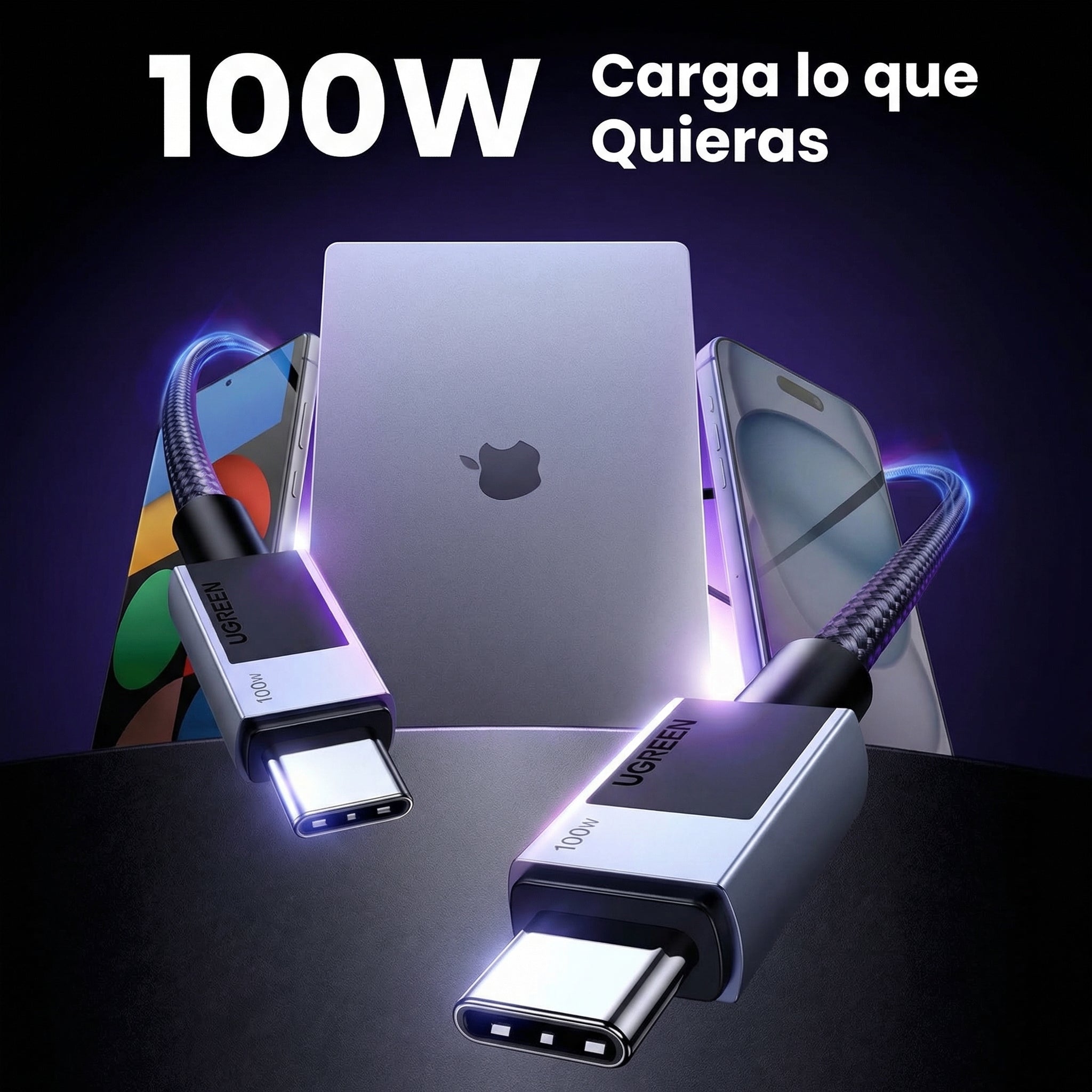 CABLE UGREEN USB-C A USB-C 3M 100W PD GRIS - 4