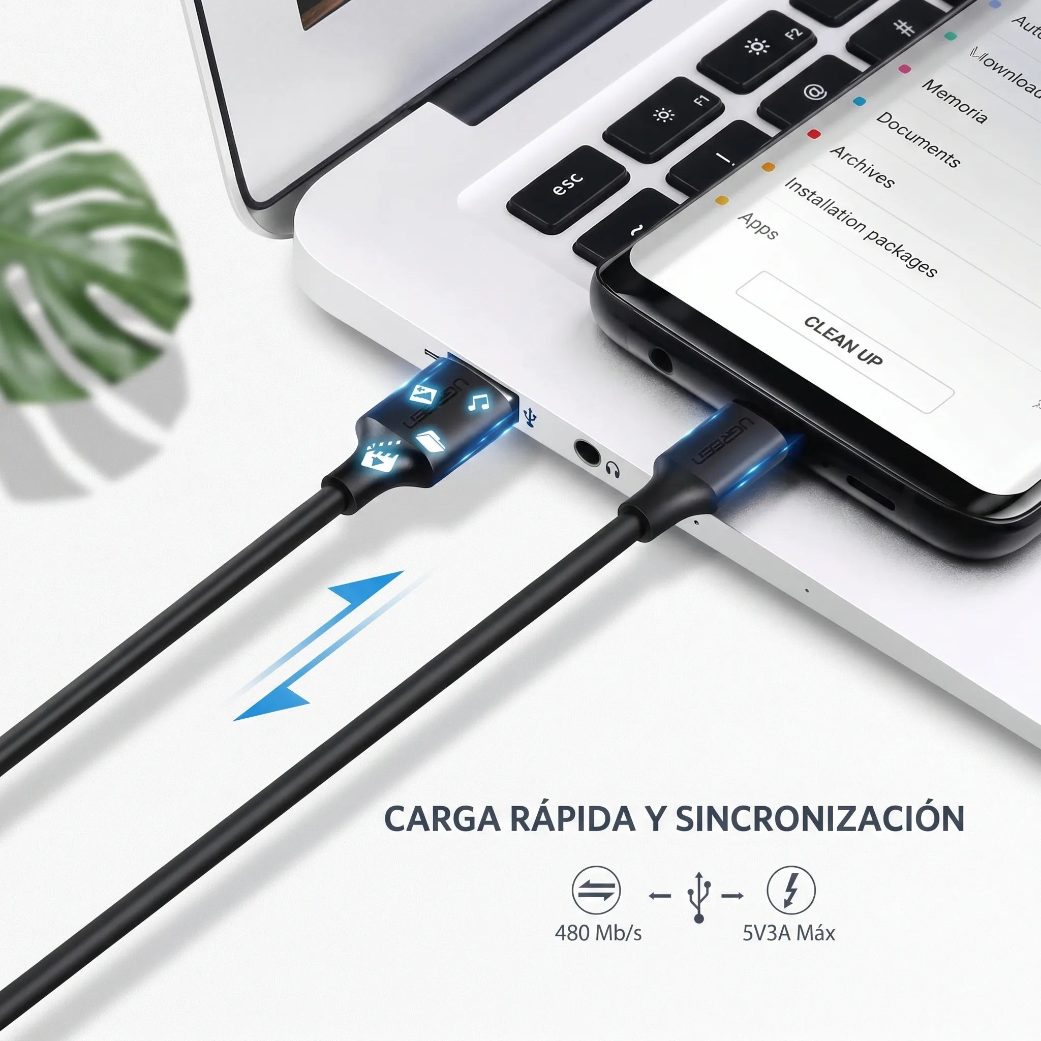 UGREEN CABLE USB-A A USB-C 1M 3A QC3.0 PARA CARGA Y DATOS - 3