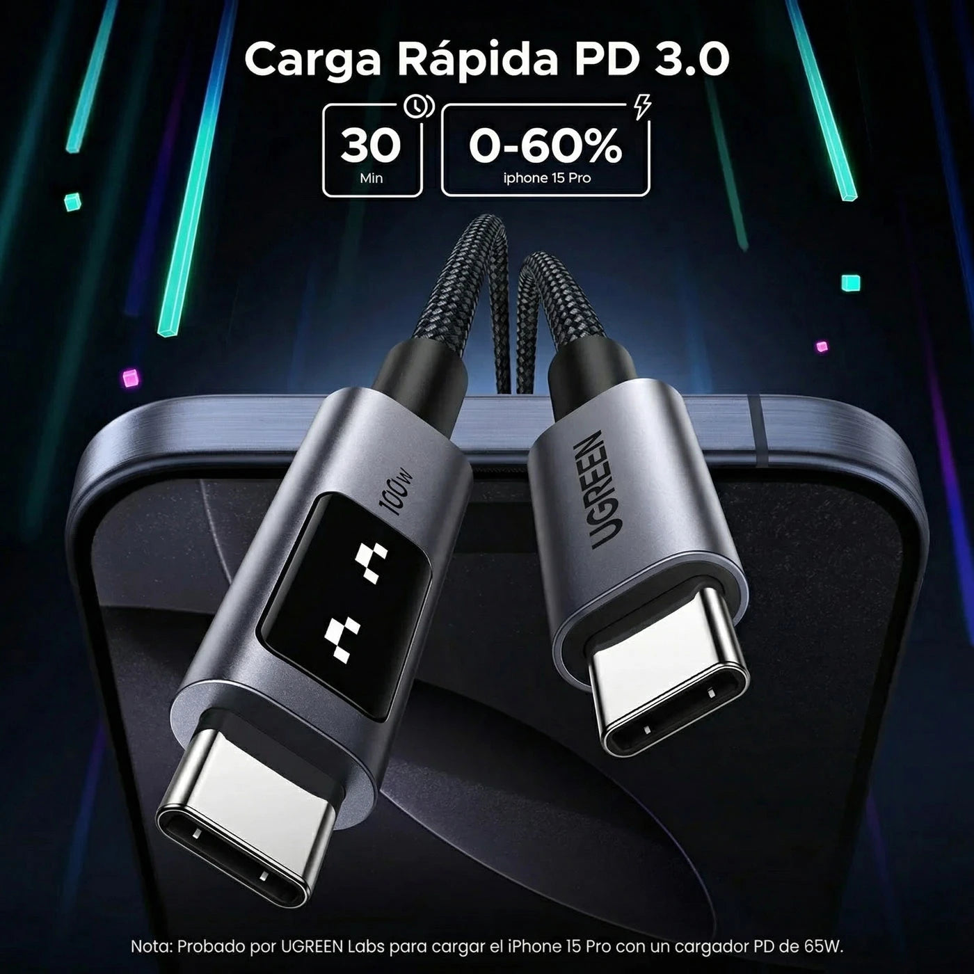 CABLE UGREEN UNO USB-C A USB-C 1M 100W GRIS - 4