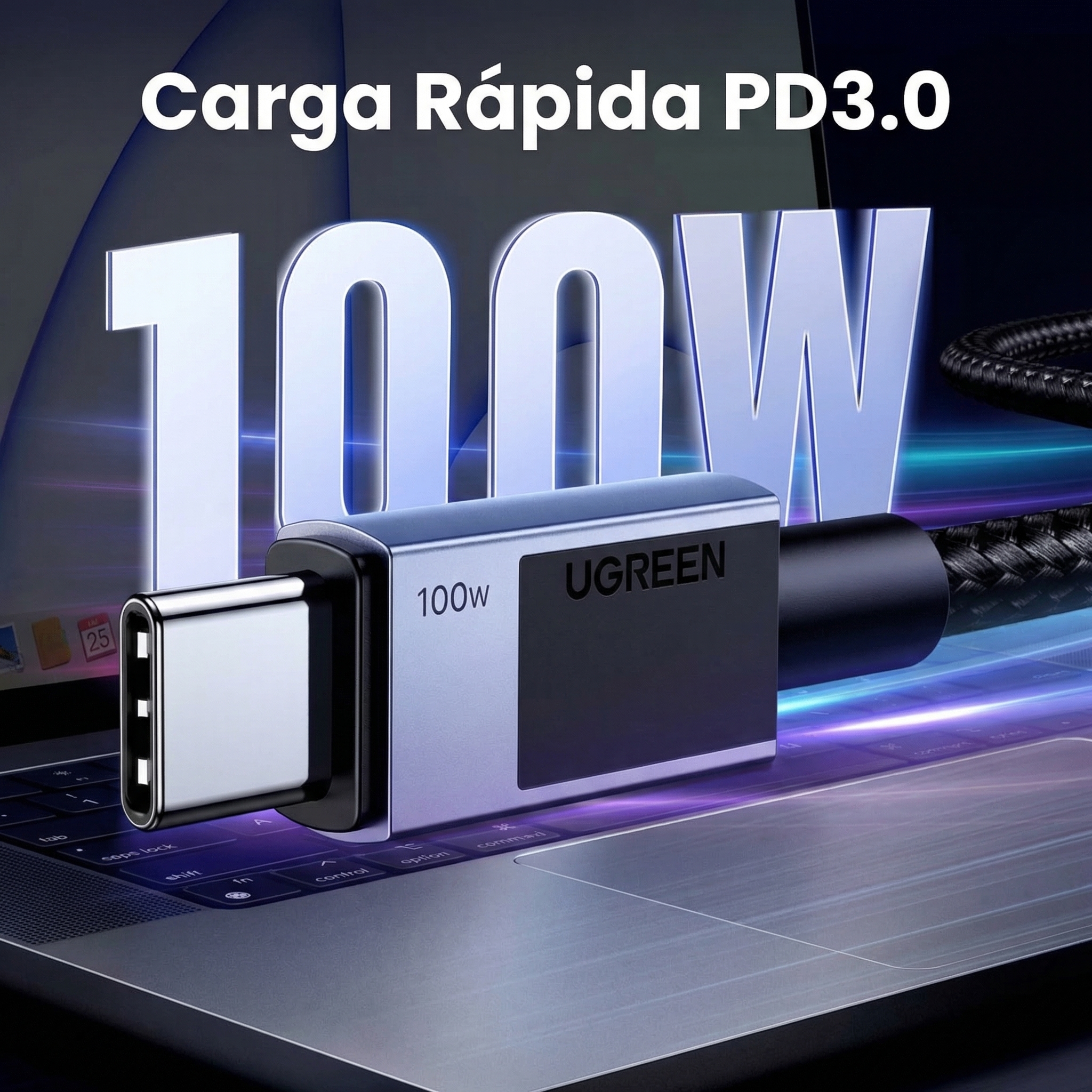 CABLE UGREEN USB-C A USB-C 2 METROS 100W PD CARGA RÁPIDA Y DATOS - 2