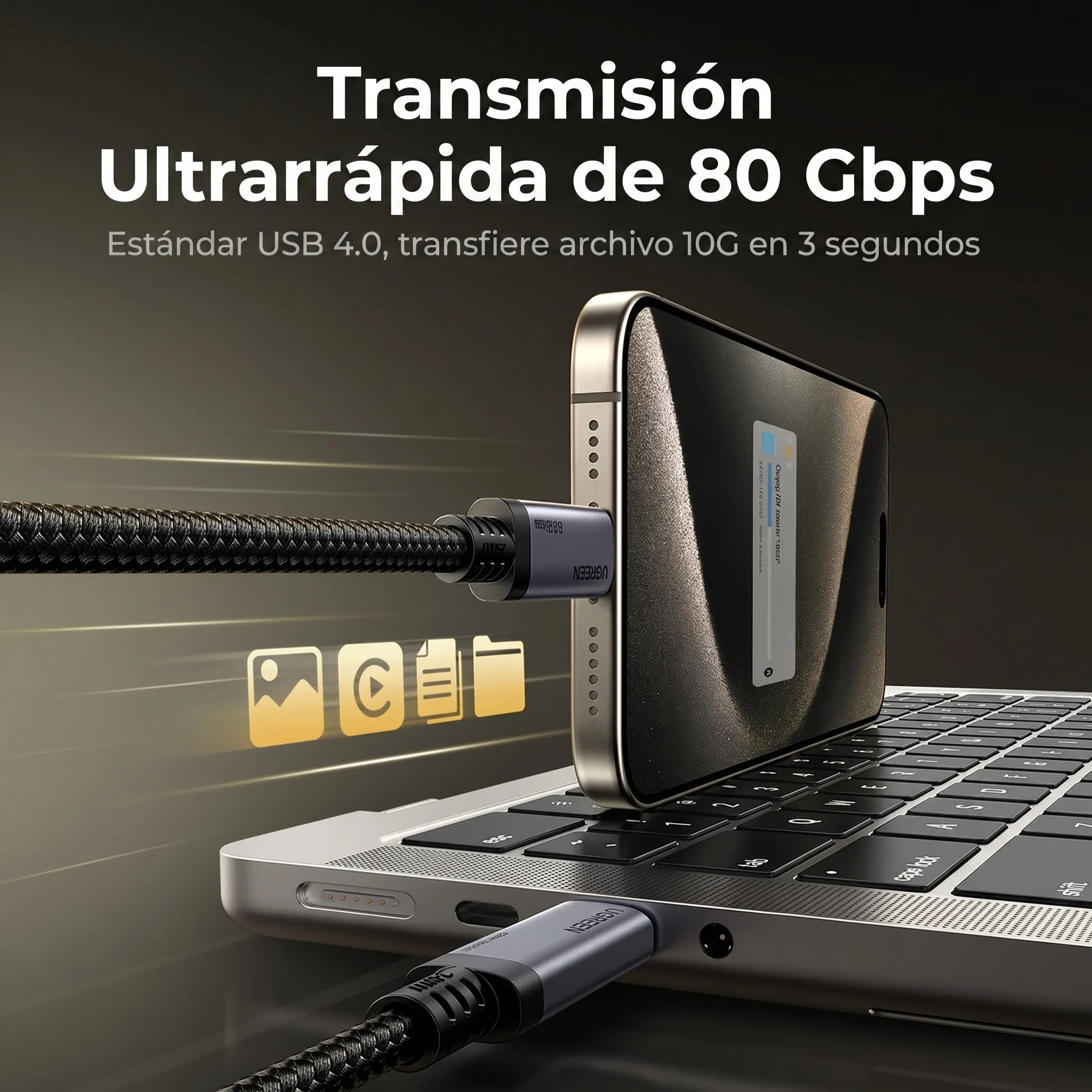 CABLE UGREEN USB4 GEN 4 USB-C 1M 240W 80GBPS VIDEO 16K - 3