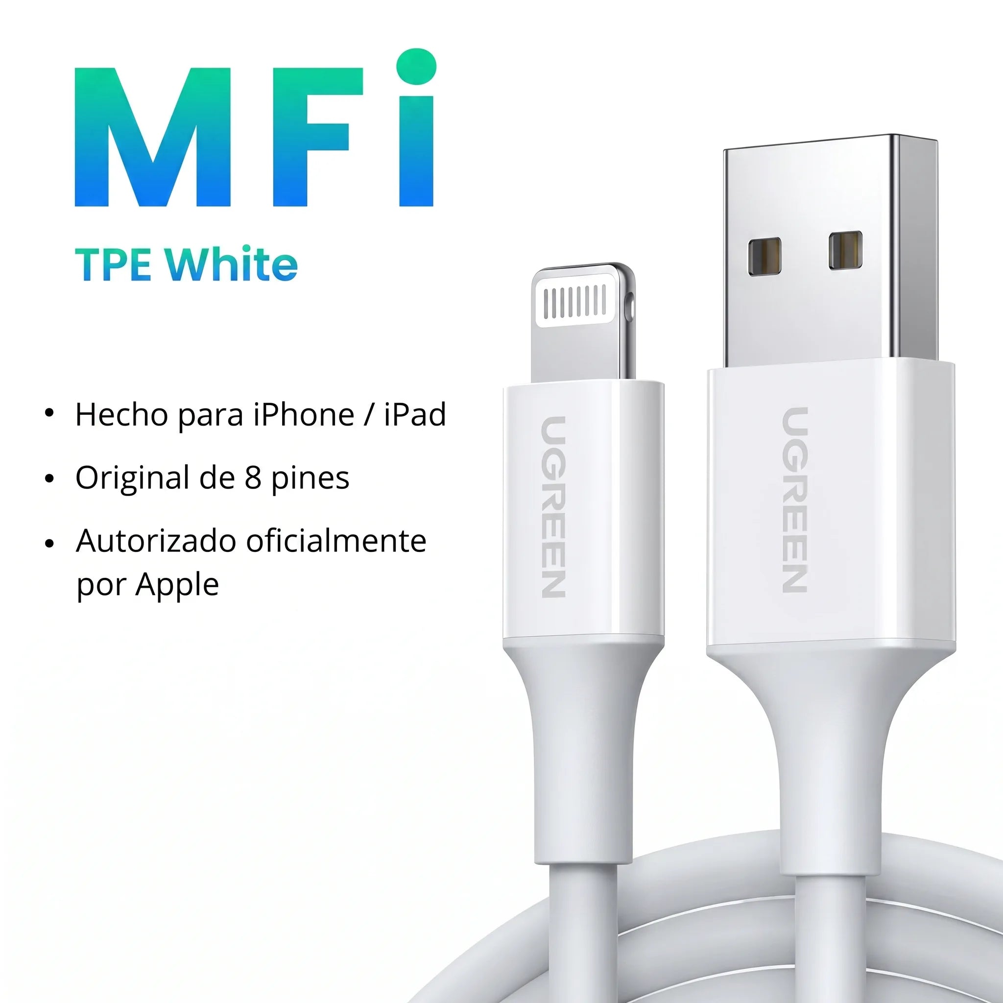 CABLE UGREEN USB-A A LIGHTNING 1M 12W MFI - 6