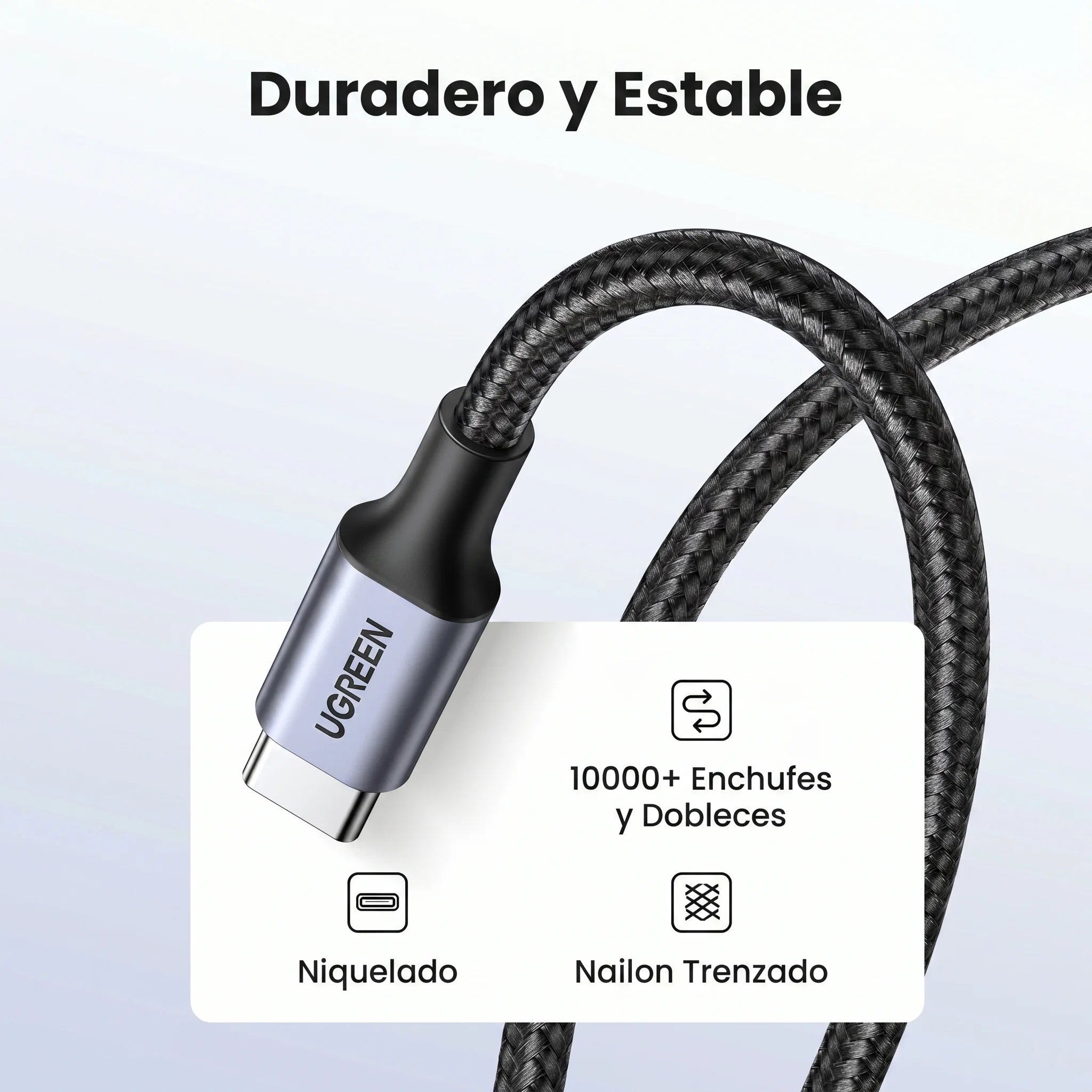CABLE UGREEN USB-C A USB-C 1M 60W CARGA RÁPIDA - 2