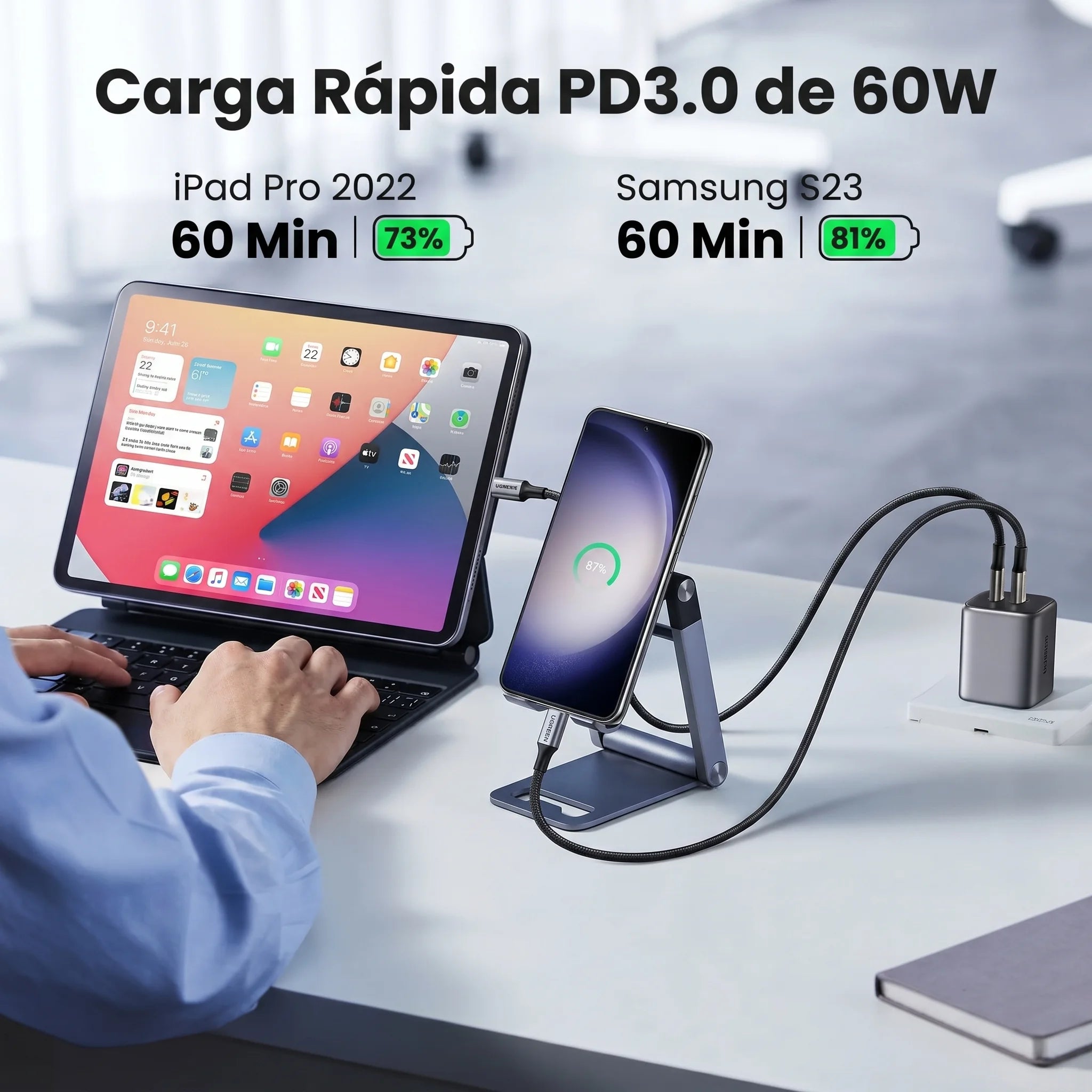 CABLE UGREEN USB-C A USB-C 1M 60W CARGA RÁPIDA - 4