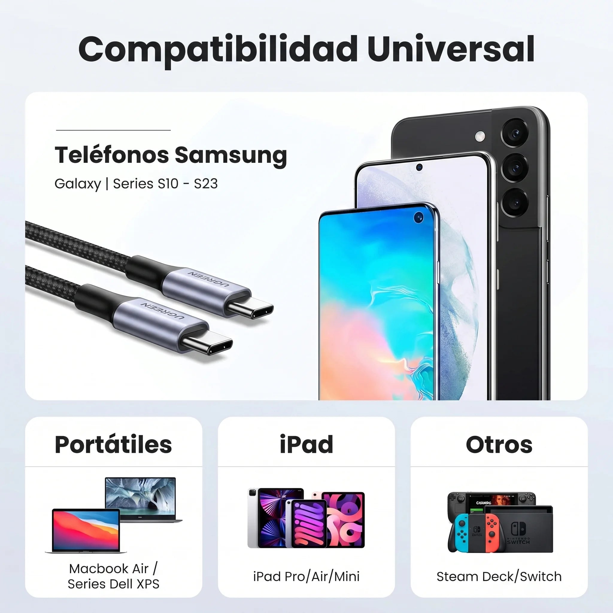 CABLE UGREEN USB-C A USB-C 1M 60W CARGA RÁPIDA - 5