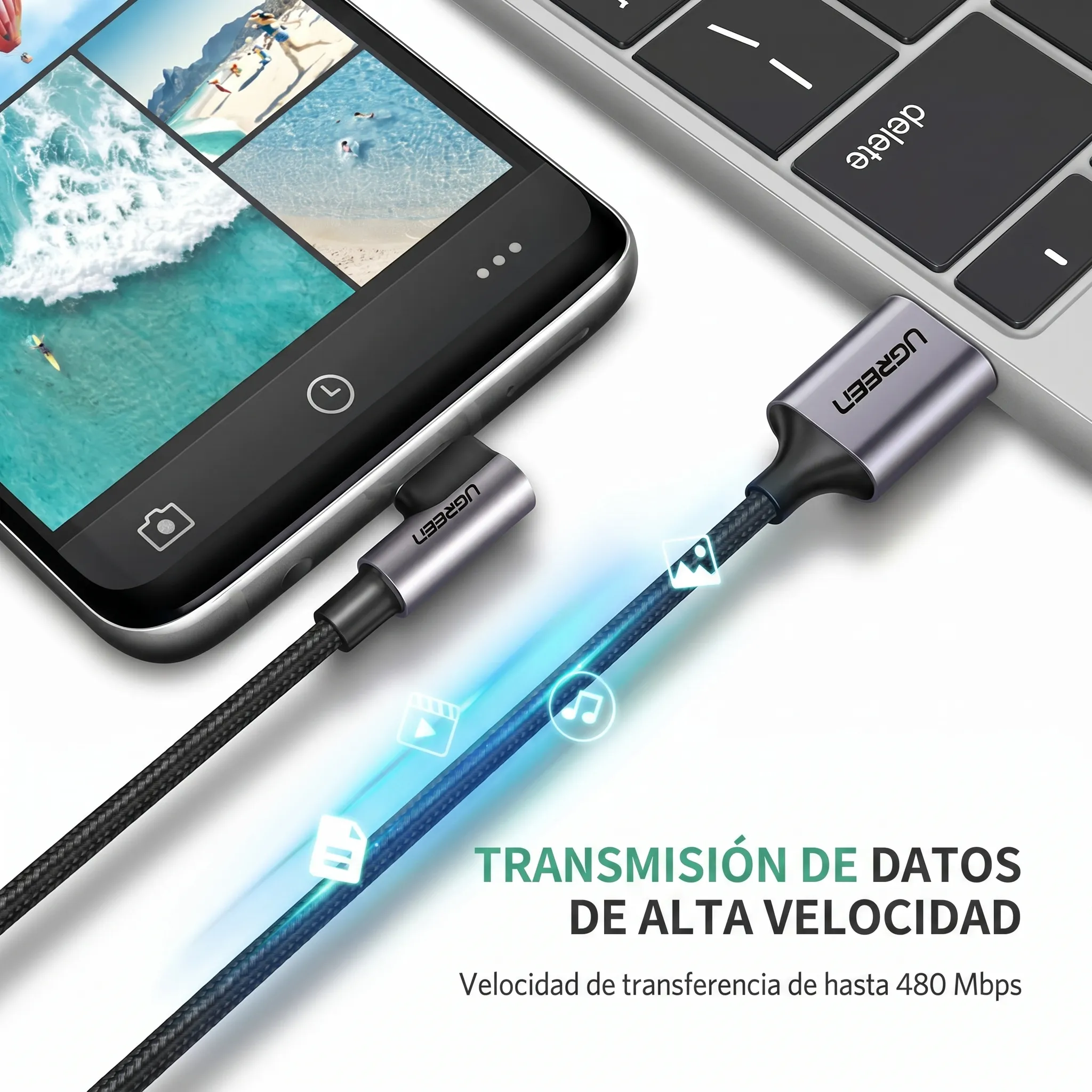 CABLE UGREEN USB-A A USB-C 1M 18W ANGULAR 90° NEGRO - 5