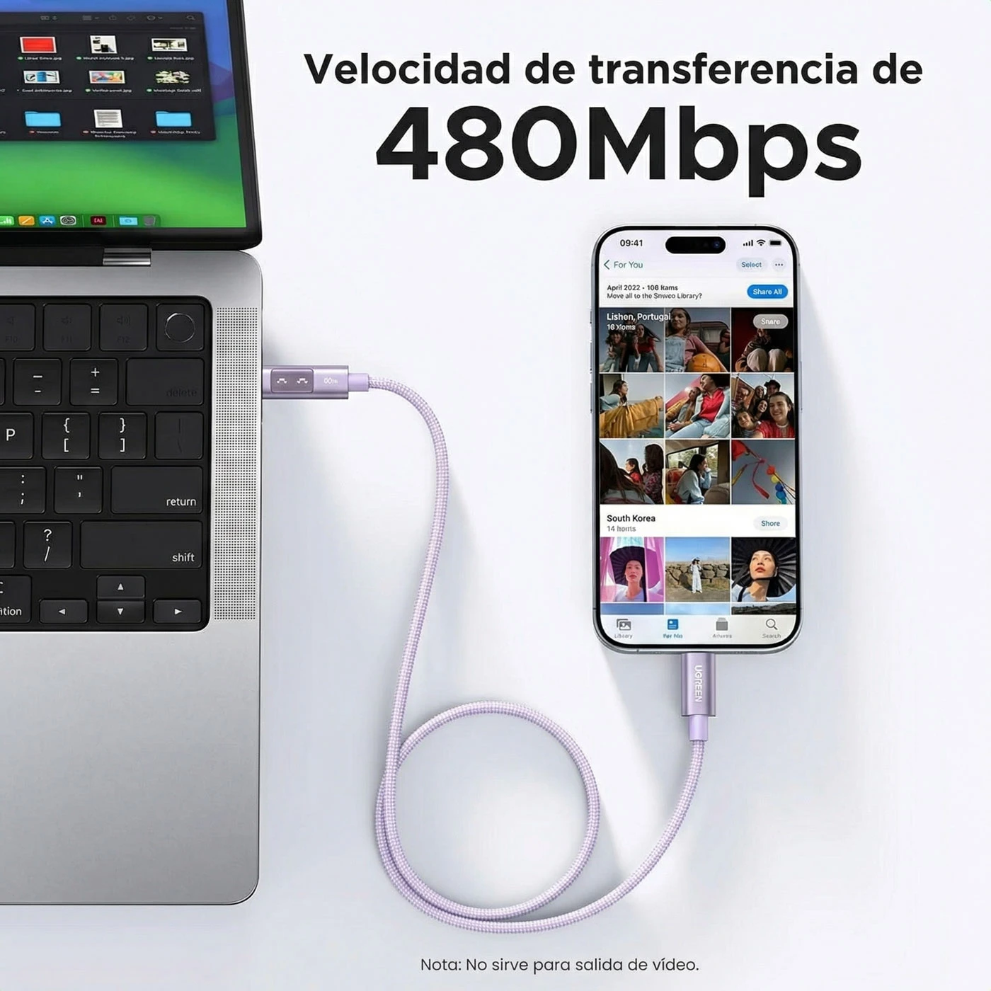 CABLE UGREEN UNO USB-C A USB-C 100W 1 METRO MORADO - 4
