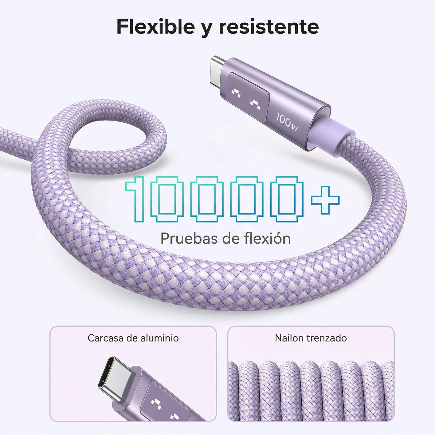 CABLE UGREEN UNO USB-C A USB-C 100W 1 METRO MORADO - 7