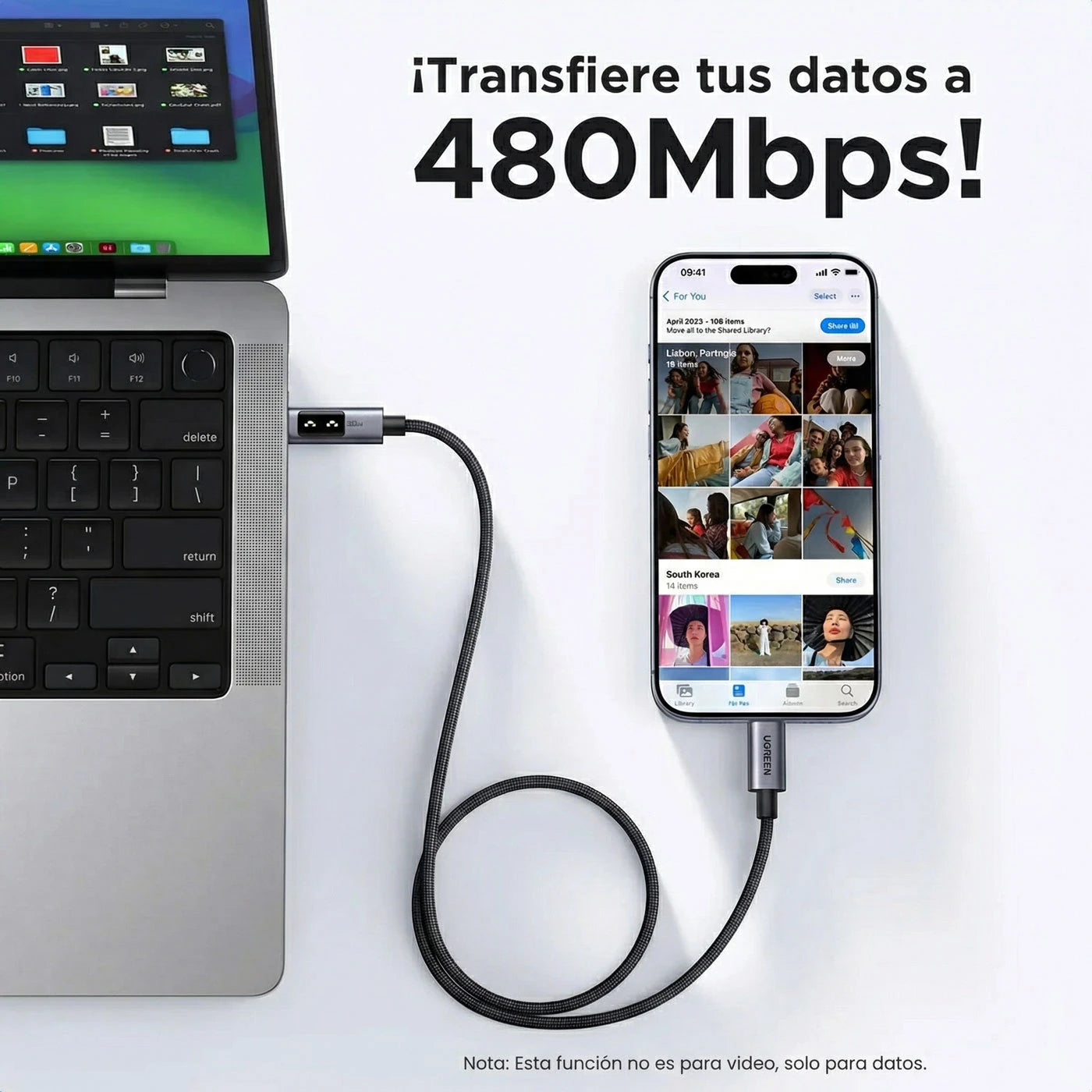 CABLE UGREEN UNO USB-C A USB-C 2M 100W GRIS - 6