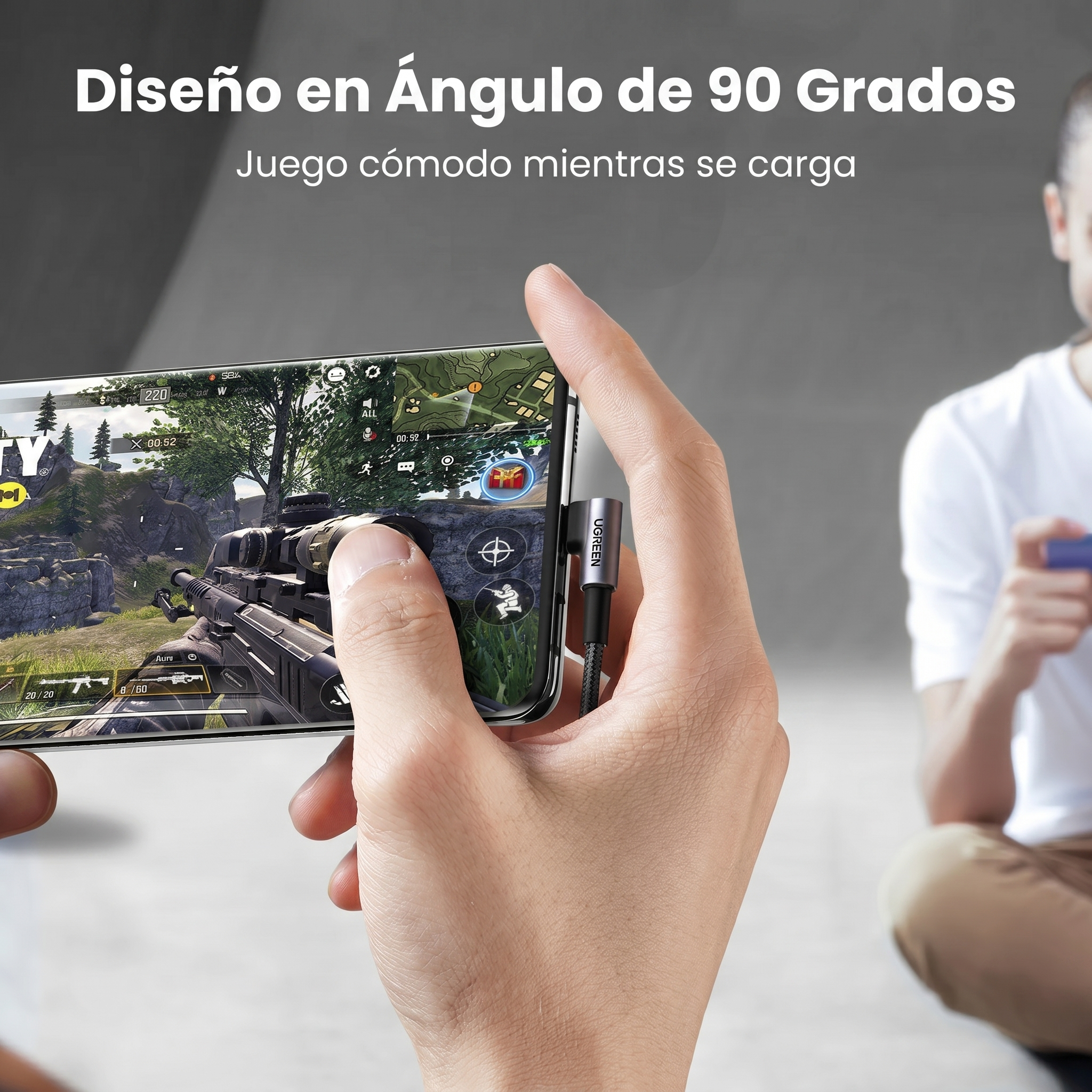 UGREEN CABLE USB-A A USB-C 2M EN ÁNGULO 90° PARA CARGA Y USO CÓMODO - 4