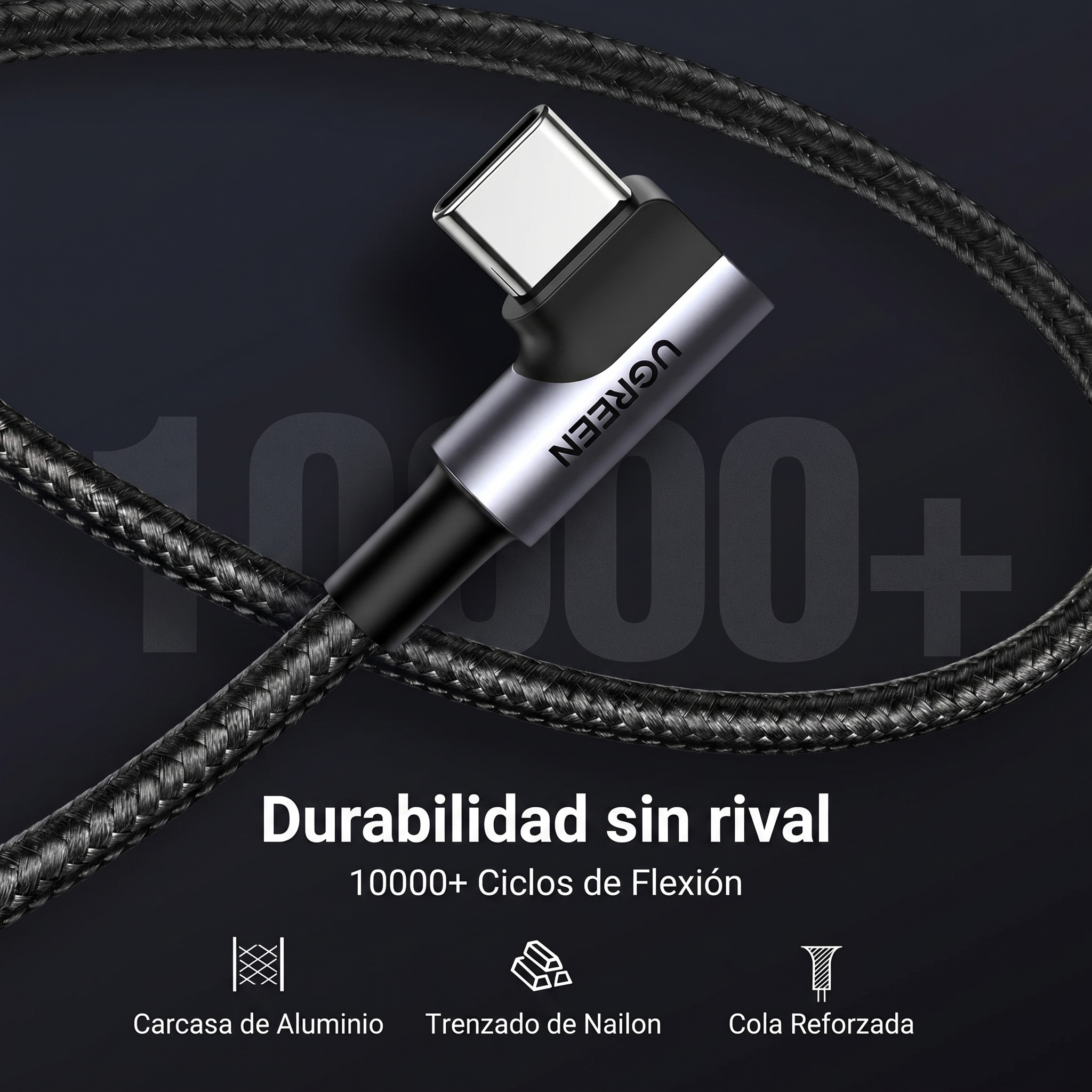 UGREEN CABLE USB-A A USB-C 2M EN ÁNGULO 90° PARA CARGA Y USO CÓMODO - 6